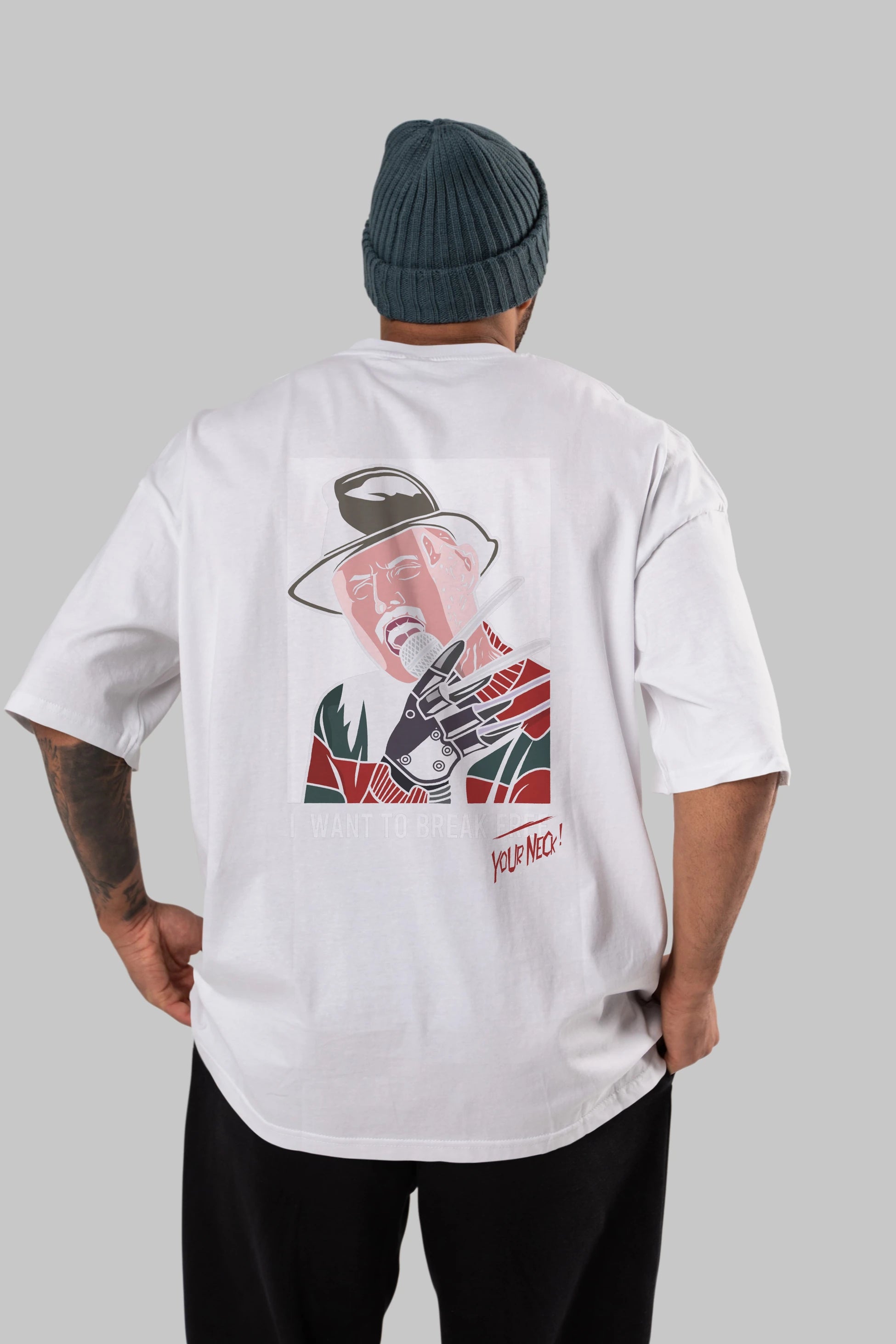 Freddy Merkrueger Arka Baskılı Oversize t-shirt Erkek Kadın Unisex %100 Pamuk tişort