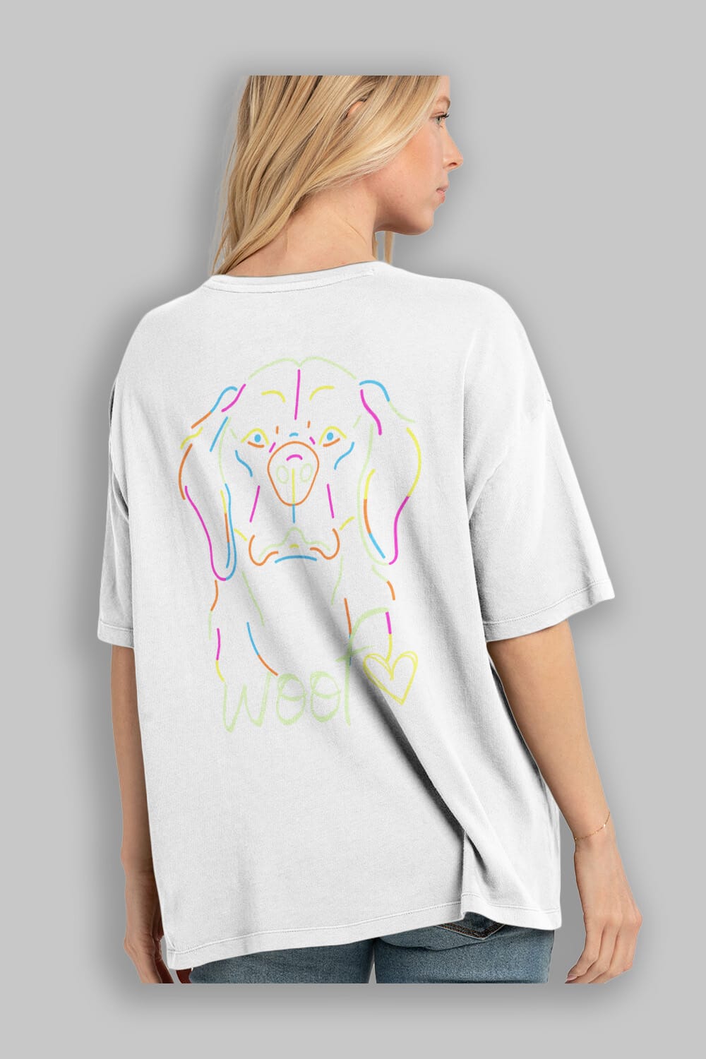 Neon Dog Arka Baskılı Oversize t-shirt Erkek Kadın Unisex