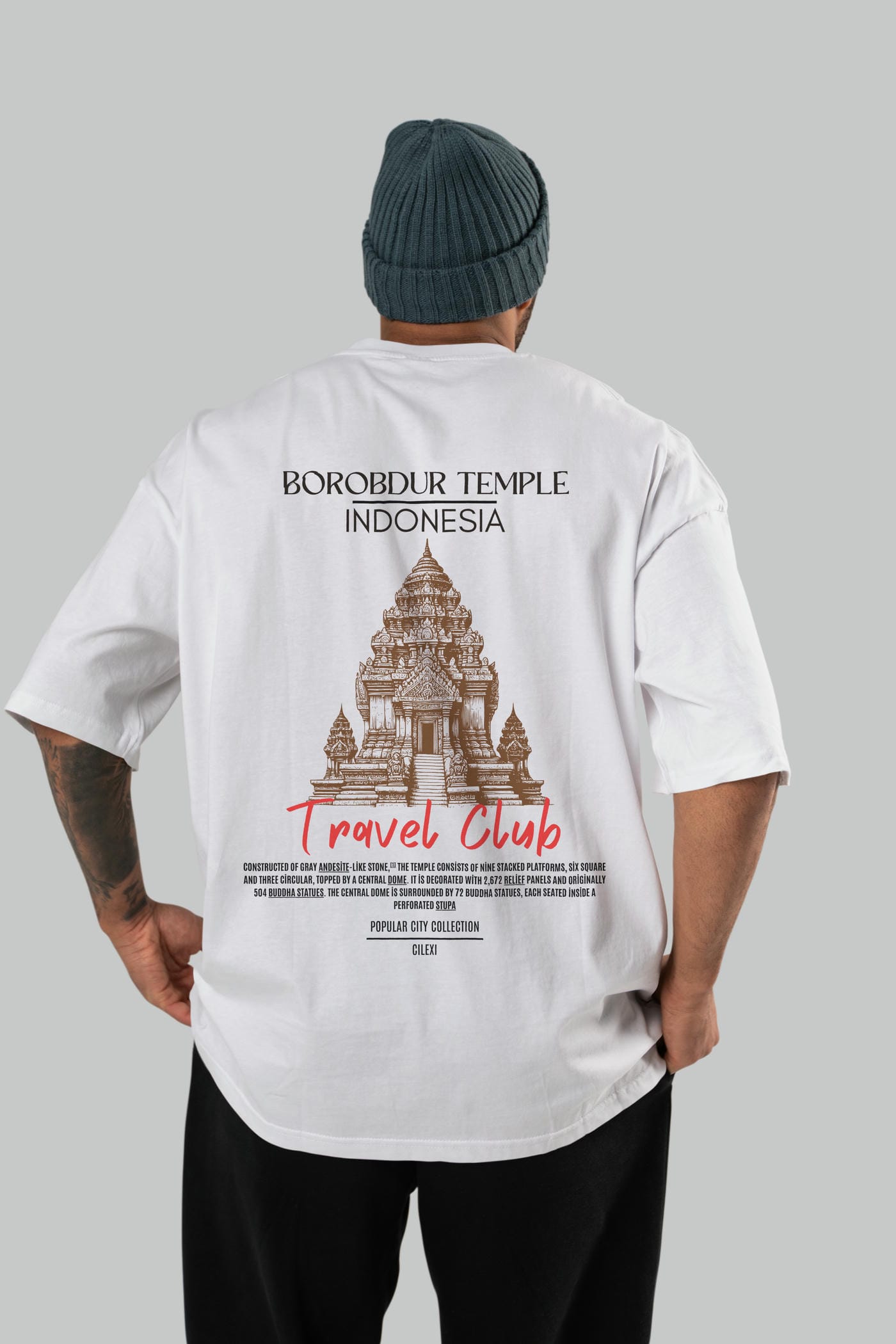 Borobdur Temple İndonesia Arka Baskılı Oversize t-shirt Erkek Kadın Pamuk Bisiklet Yaka tişort