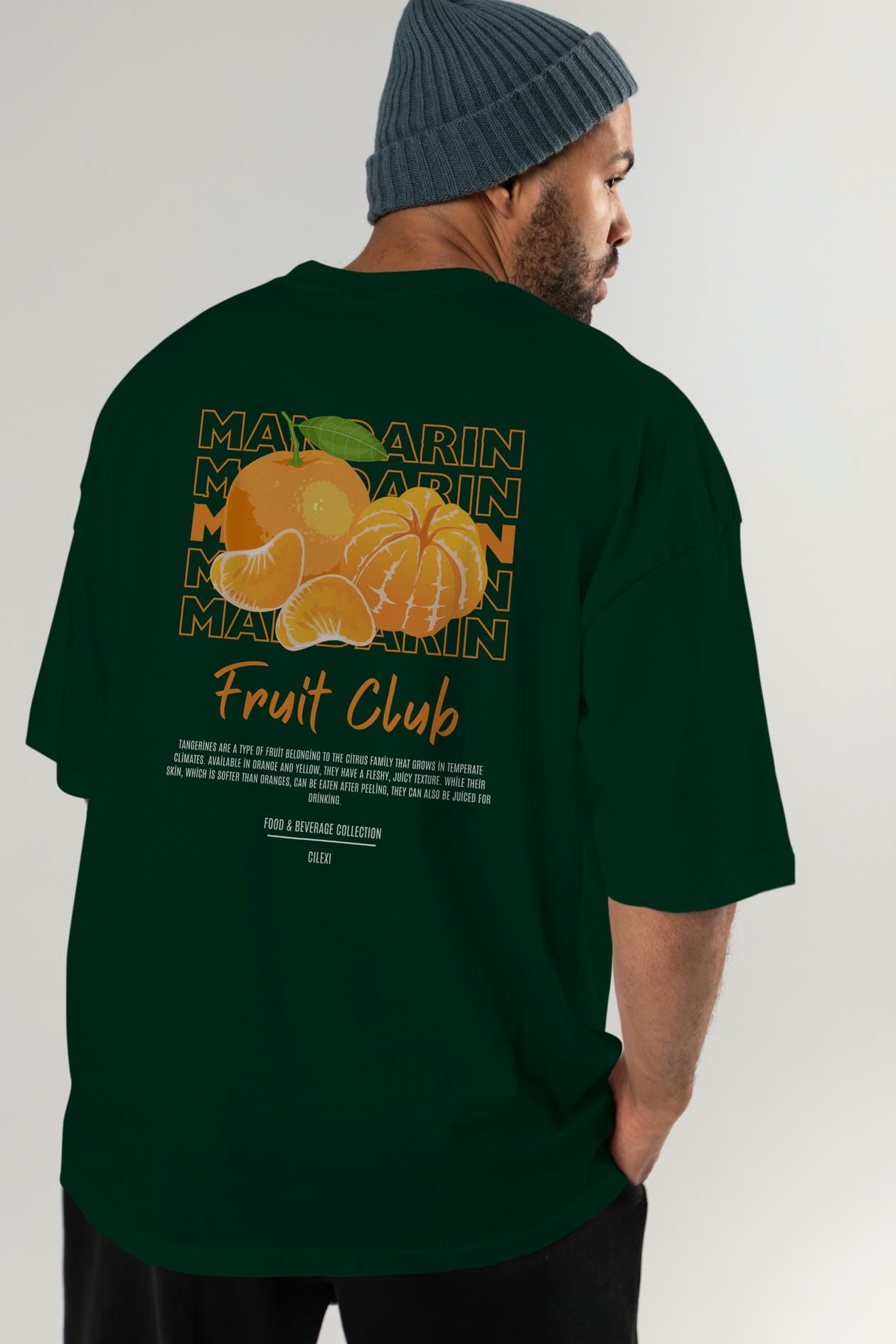 Mandarin Arka Baskılı Oversize t-shirt Erkek Kadın Pamuk Bisiklet Yaka tişort