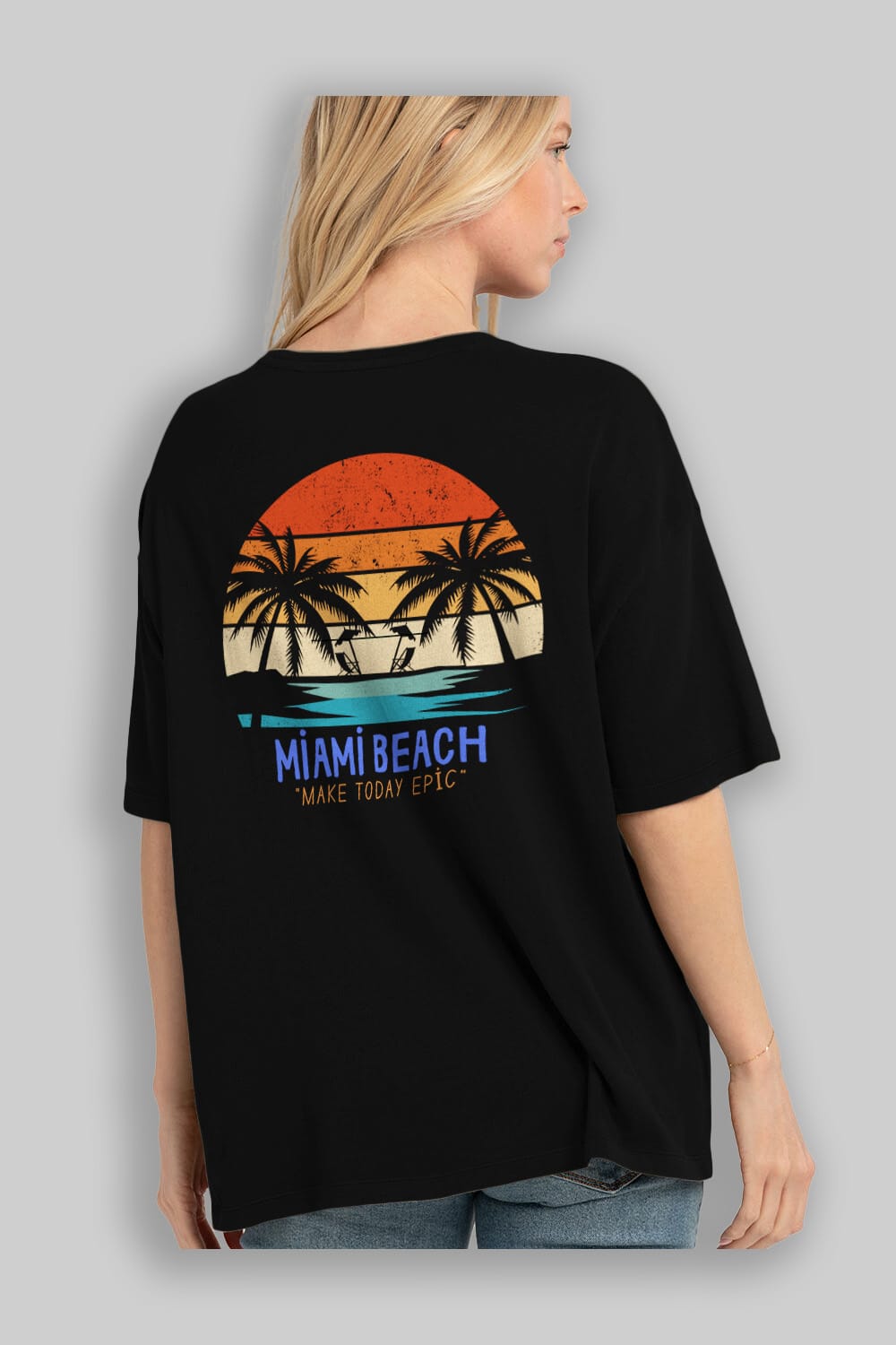 Miami Beach Yazılı Arka Baskılı Oversize t-shirt Erkek Kadın Unisex