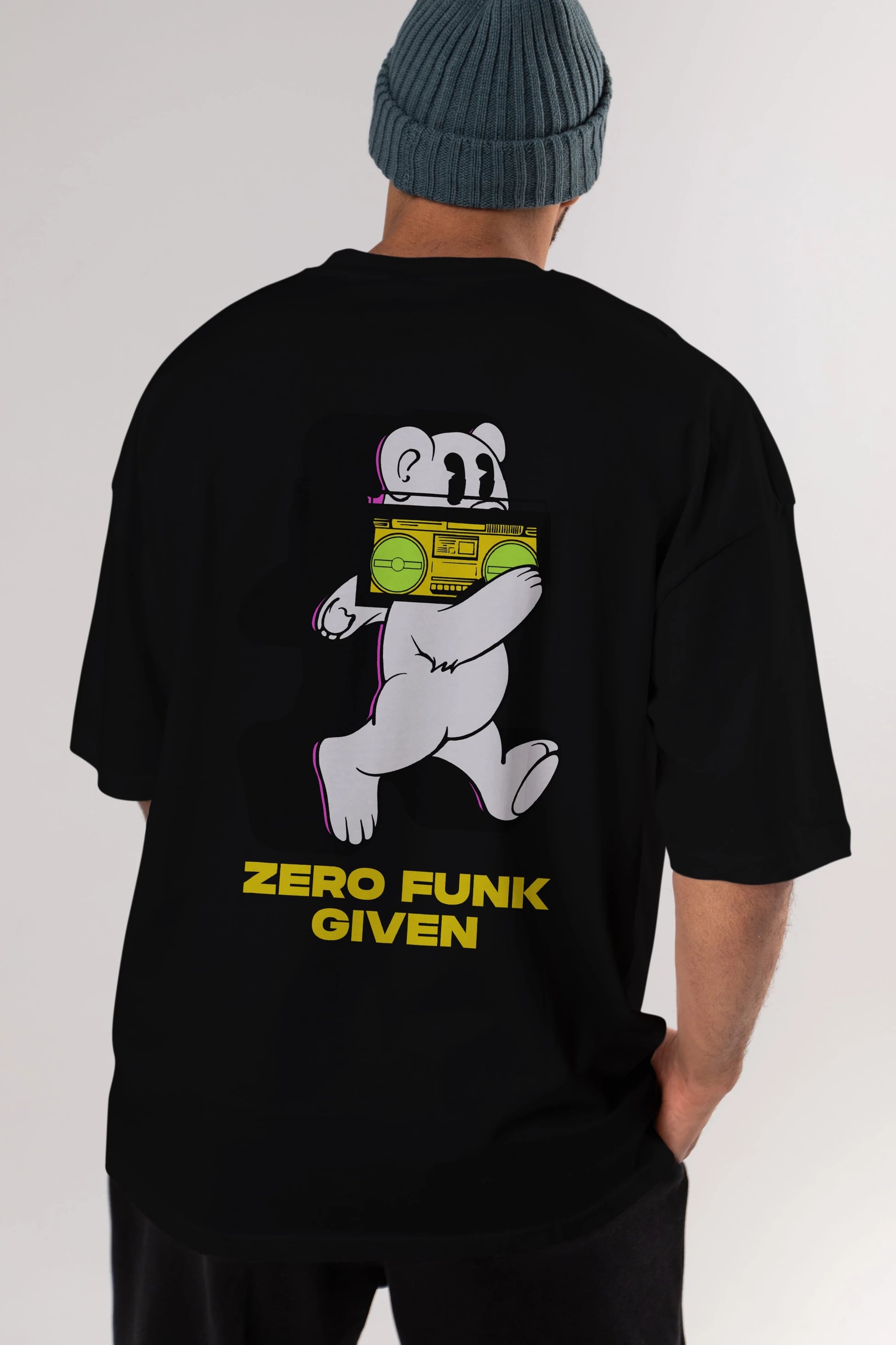 Zero Funk Given Bear Arka Baskılı Oversize t-shirt Erkek Kadın Unisex