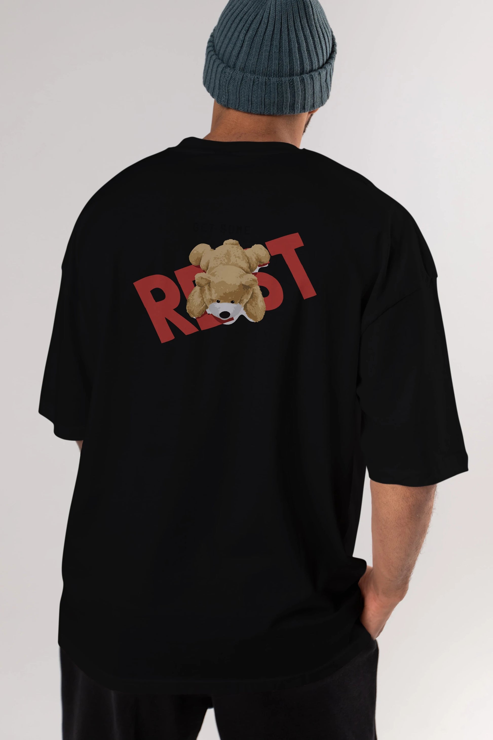 Teddy Bear Rest Arka Baskılı Oversize t-shirt Erkek Kadın Unisex %100 Pamuk