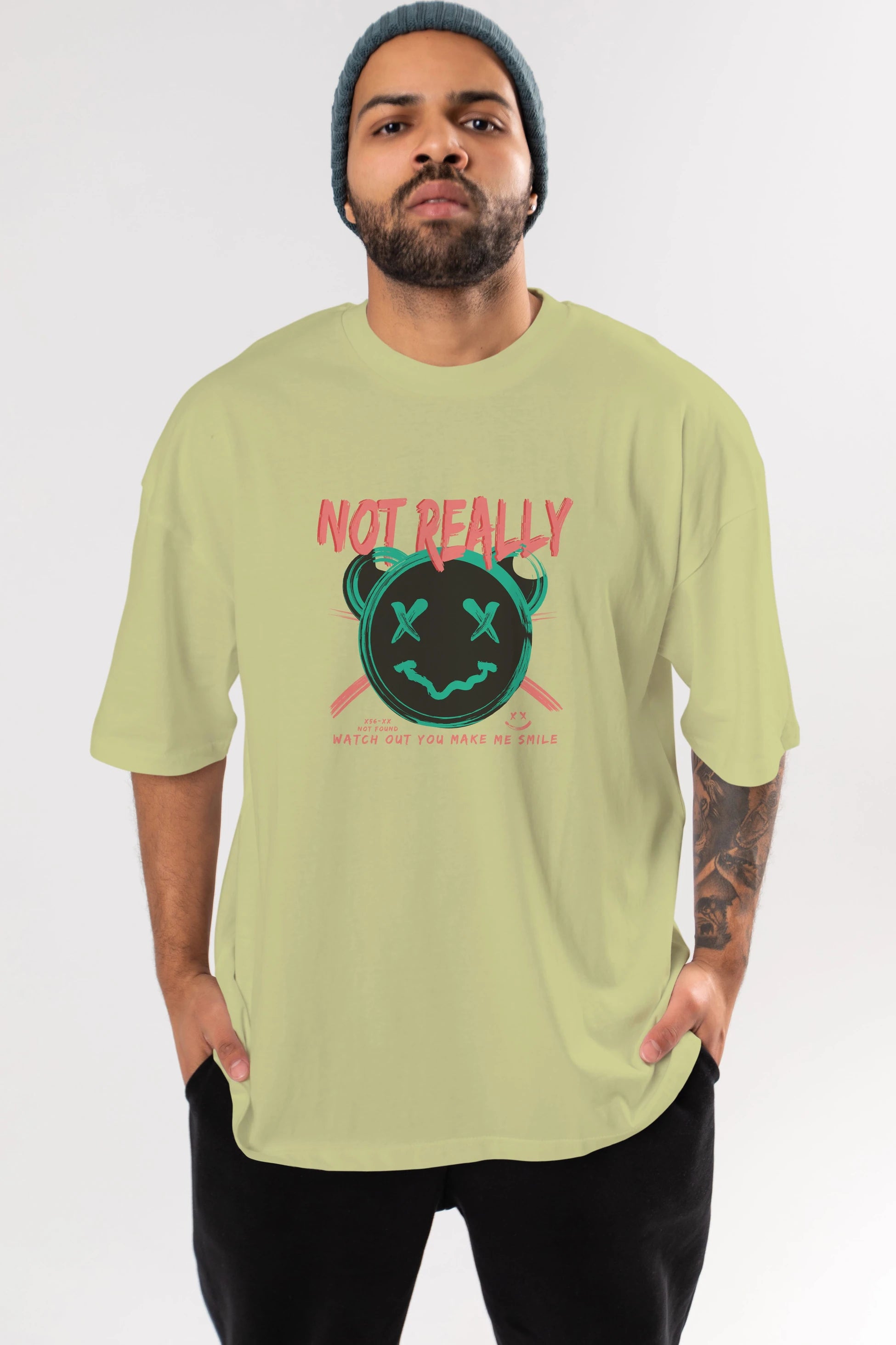 Not Really Bear Ön Baskılı Oversize t-shirt Erkek Kadın Unisex