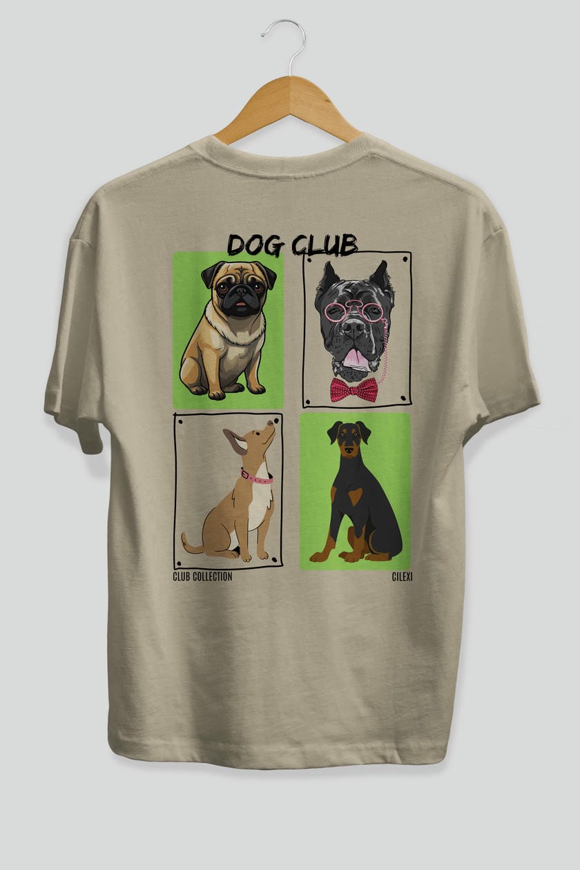Dog Club Arka Baskılı Oversize t-shirt Erkek Kadın %100 Pamuk Bisiklet Yaka tişort