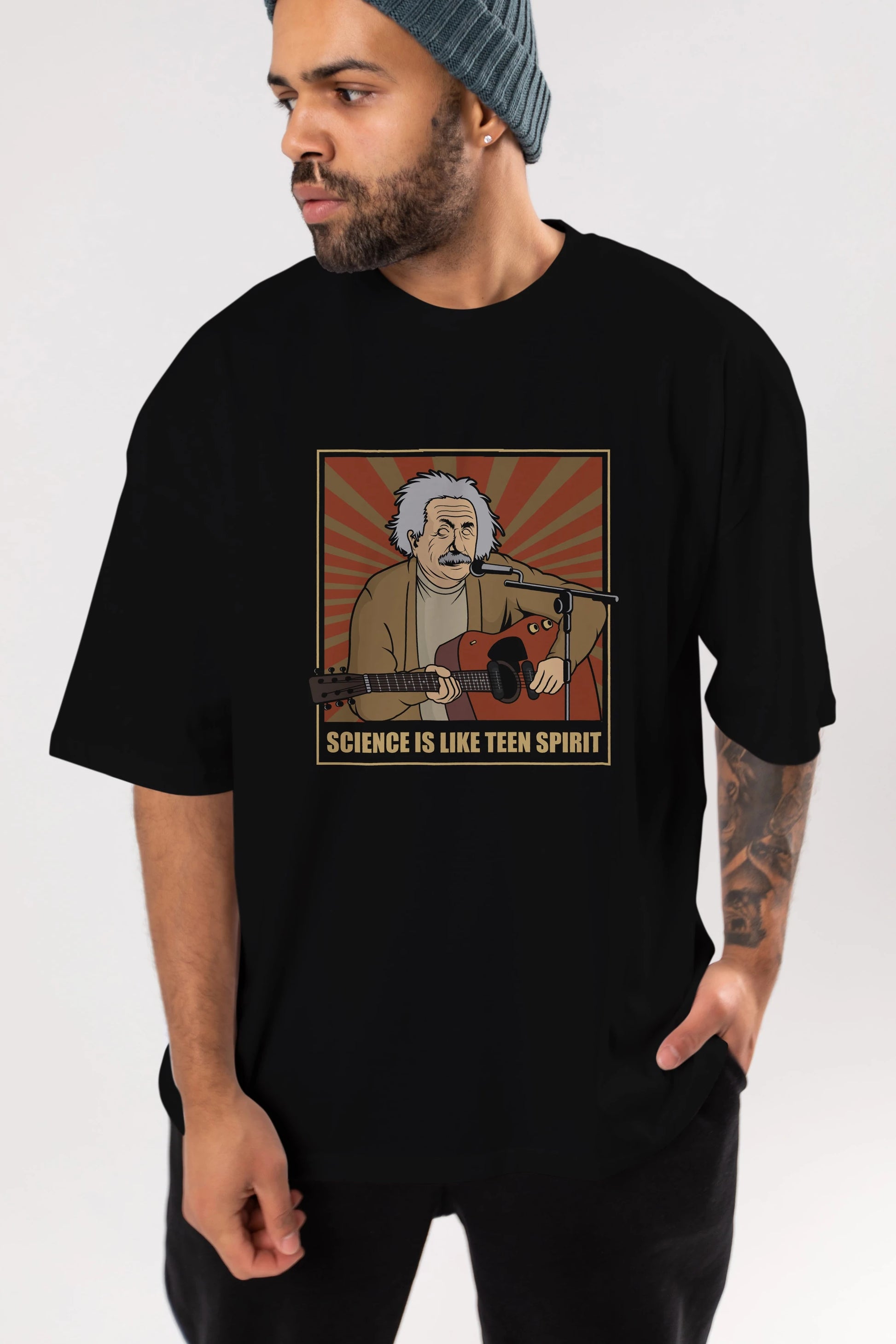 Kurt Einstein Ön Baskılı Oversize t-shirt Erkek Kadın Unisex %100 Pamuk tişort