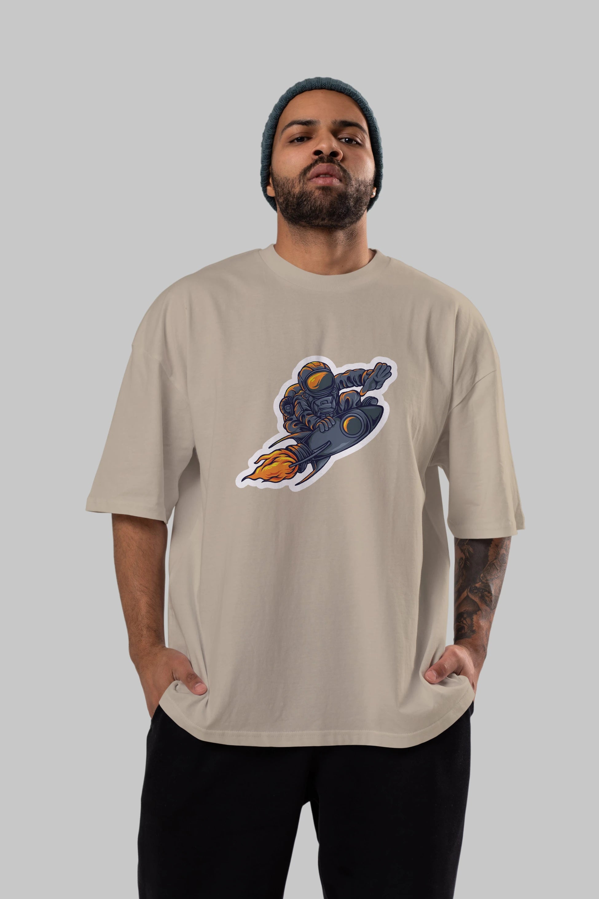 Astrocket Illustration Sticker Ön Baskılı Oversize t-shirt Erkek Kadın Unisex