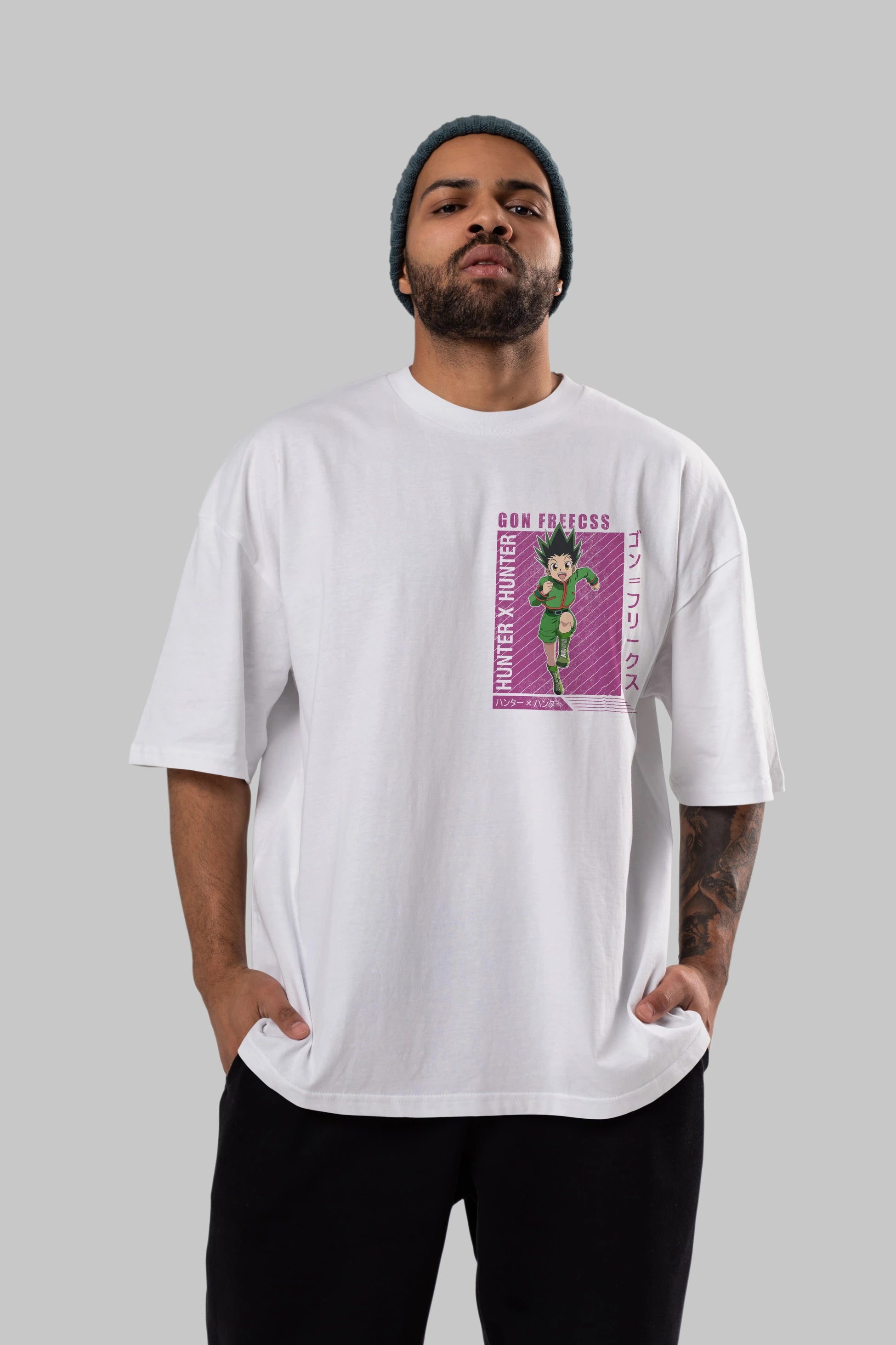Gon Freecss HUNTER X HUNTER 3 Ön Sol Baskılı Oversize t-shirt Erkek Kadın Unisex %100 Pamuk Bisiklet Yaka tişort