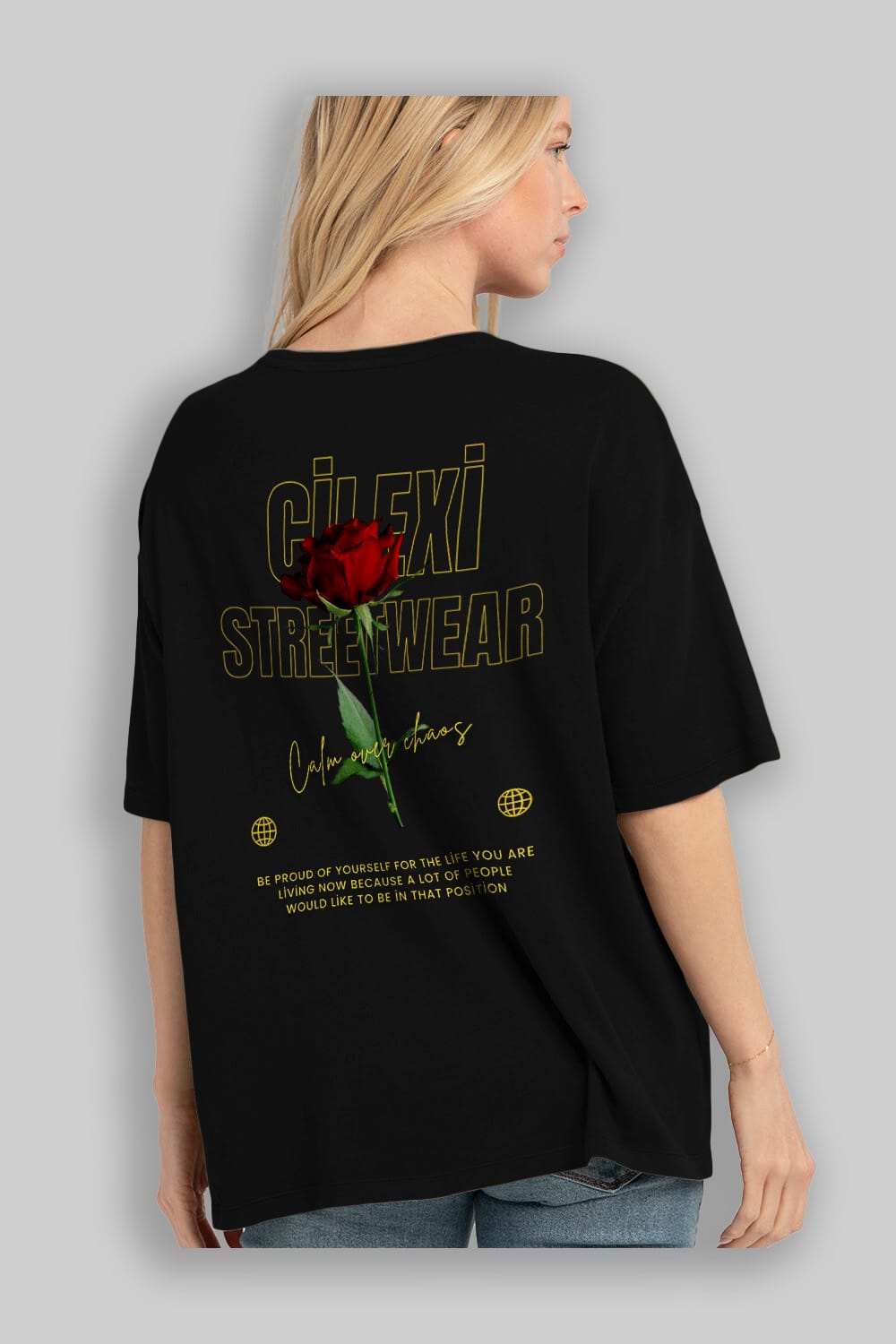 Rose Cilexi Streetwear Arka Baskılı Oversize t-shirt Erkek Kadın Unisex