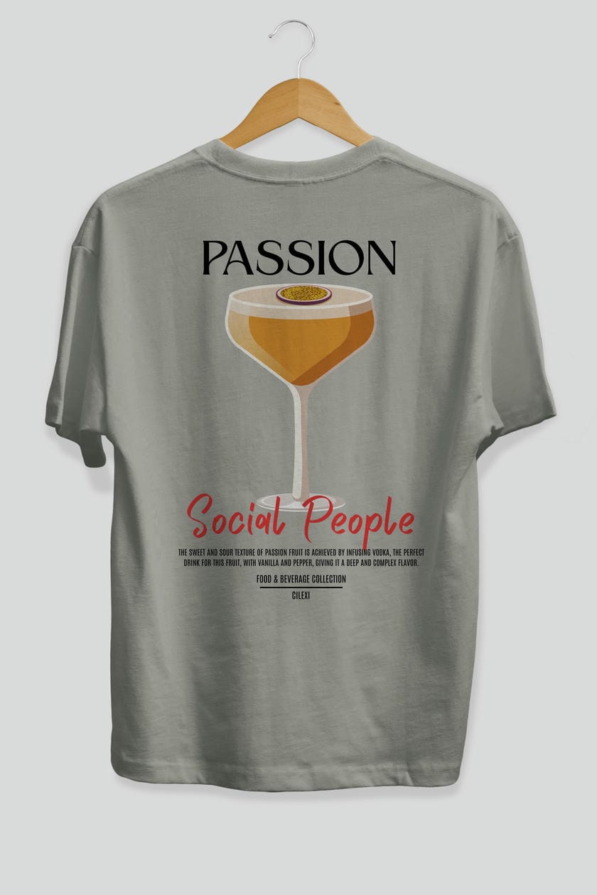 Passion Kokteyl Serisi Baskılı Oversize t-shirt Erkek Kadın Unisex %100 Pamuk Bisiklet Yaka tişort