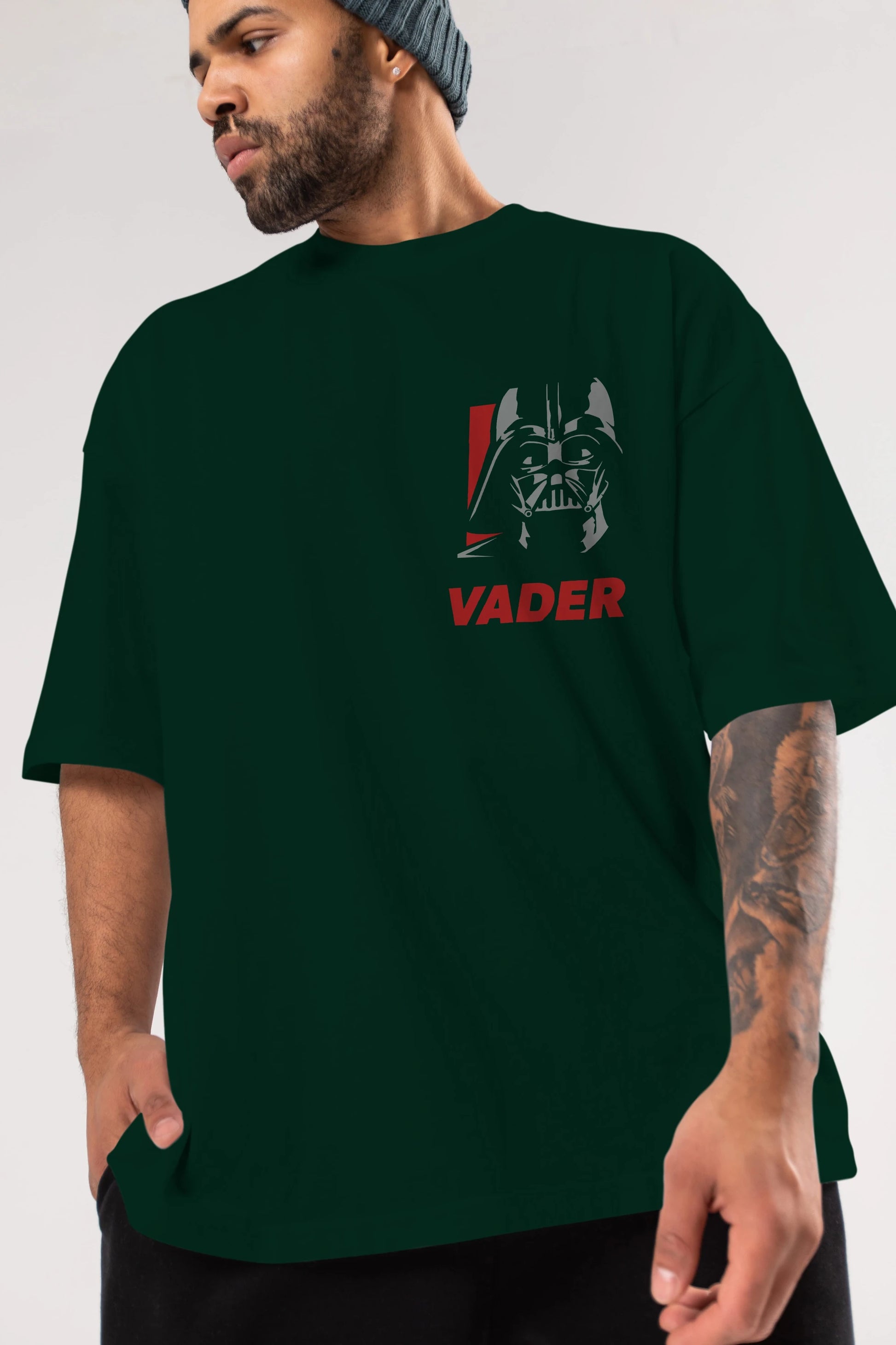 Darth Vader Ön Sol Baskılı Oversize t-shirt Erkek Kadın Unisex %100 Pamuk Bisiklet Yaka tişort