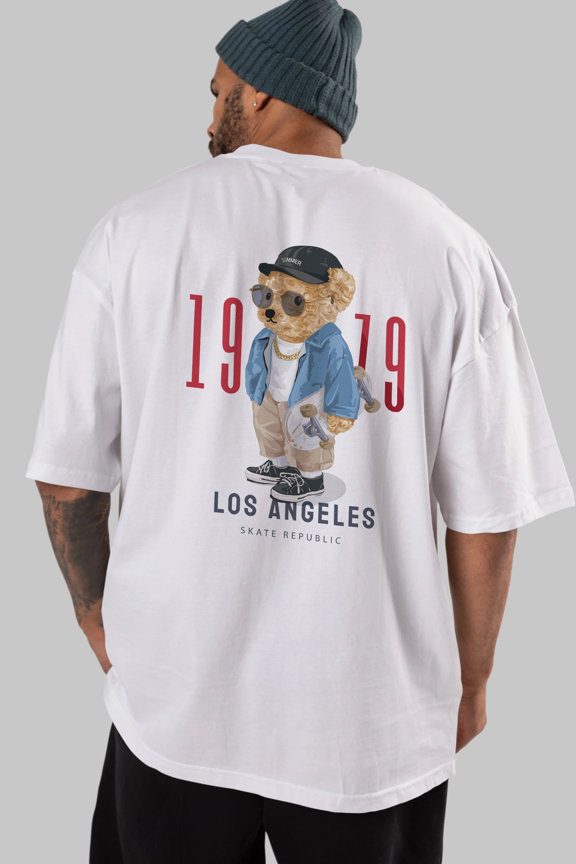 Teddy Bear Los Angeles Arka Baskılı Oversize t-shirt Erkek Kadın Unisex %100 Pamuk