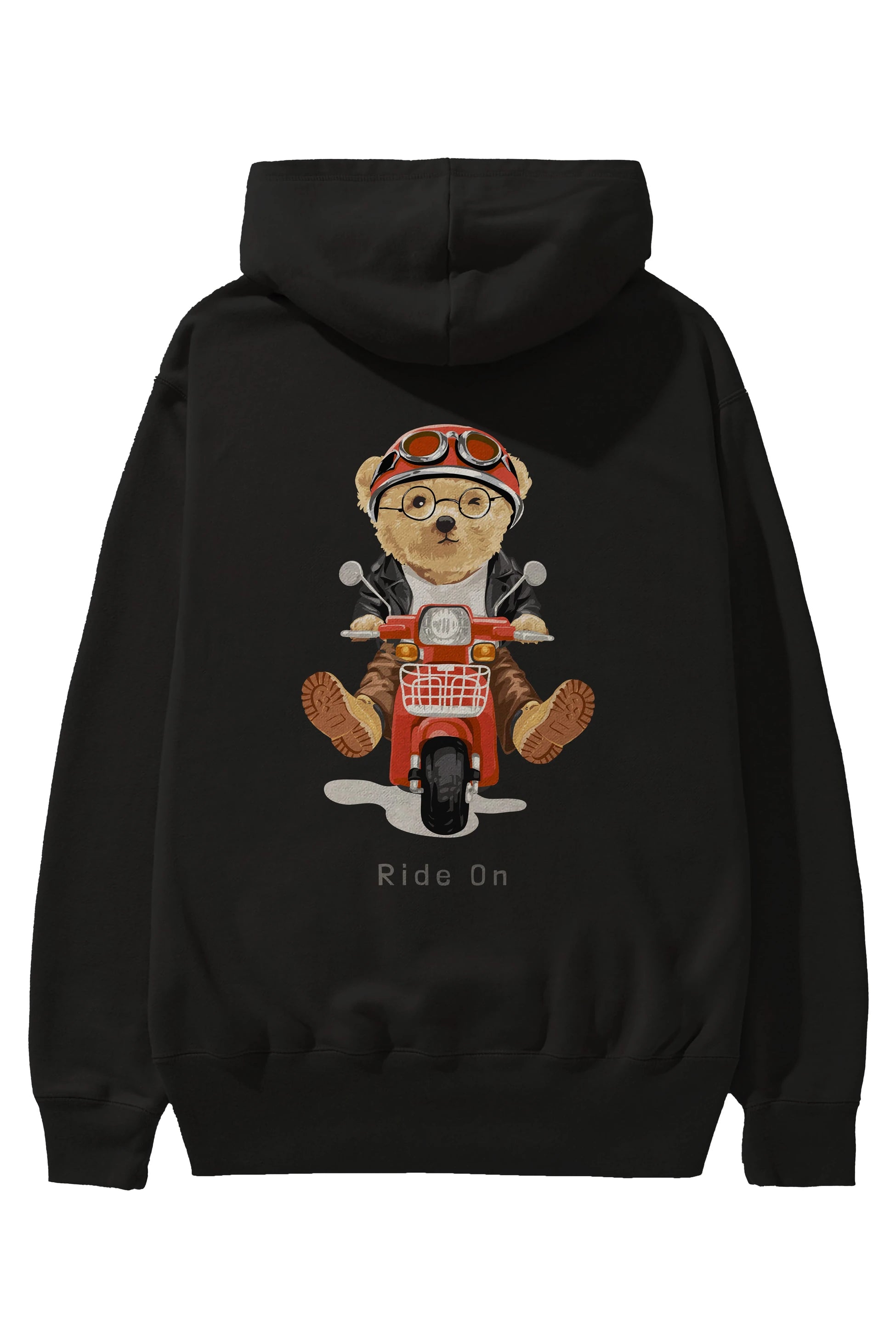 Teddy Bear Ride On Arka Baskılı Hoodie Oversize Kapüşonlu Sweatshirt Erkek Kadın Unisex