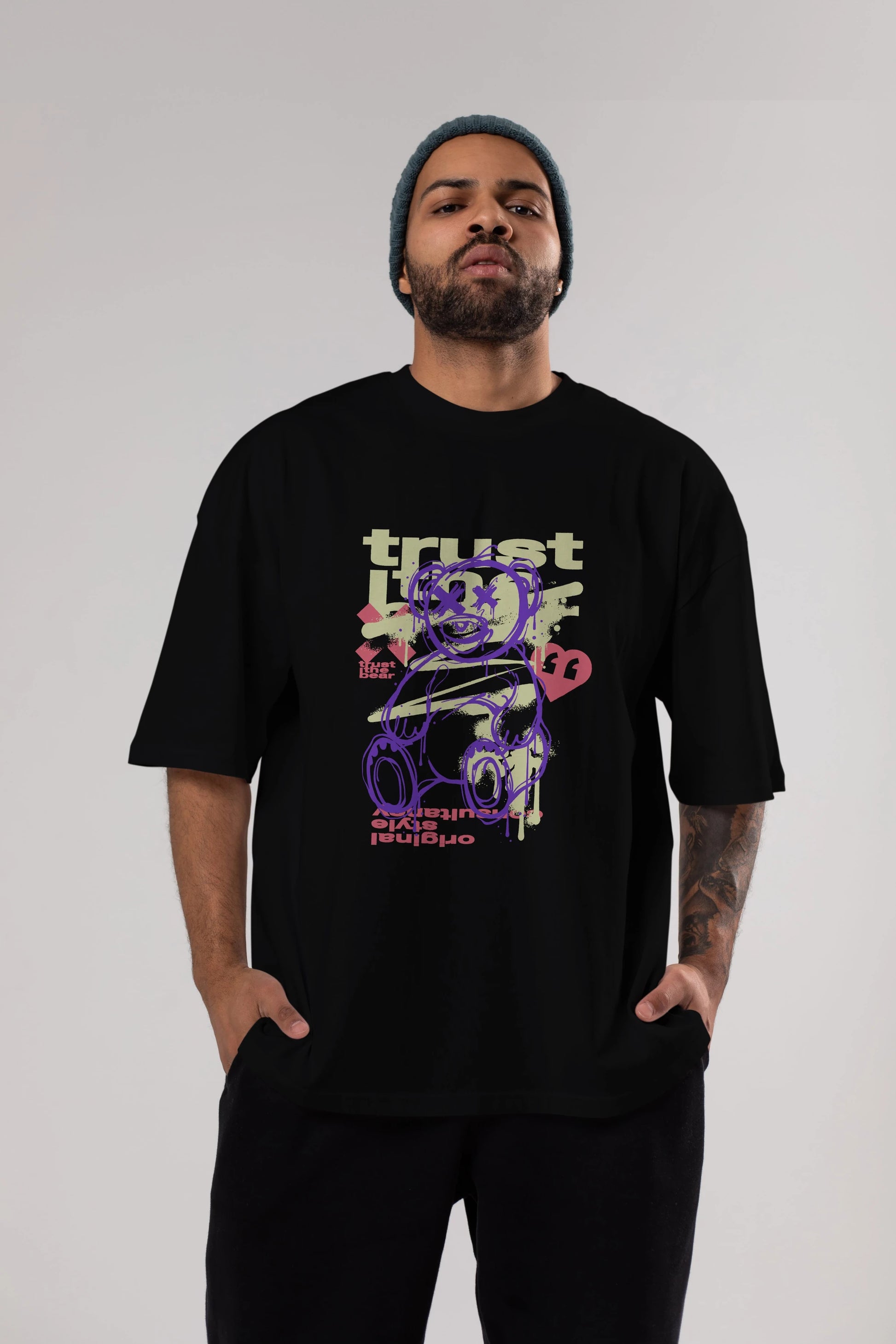 Trust The Bear 3 Ön Baskılı Oversize t-shirt Erkek Kadın Unisex