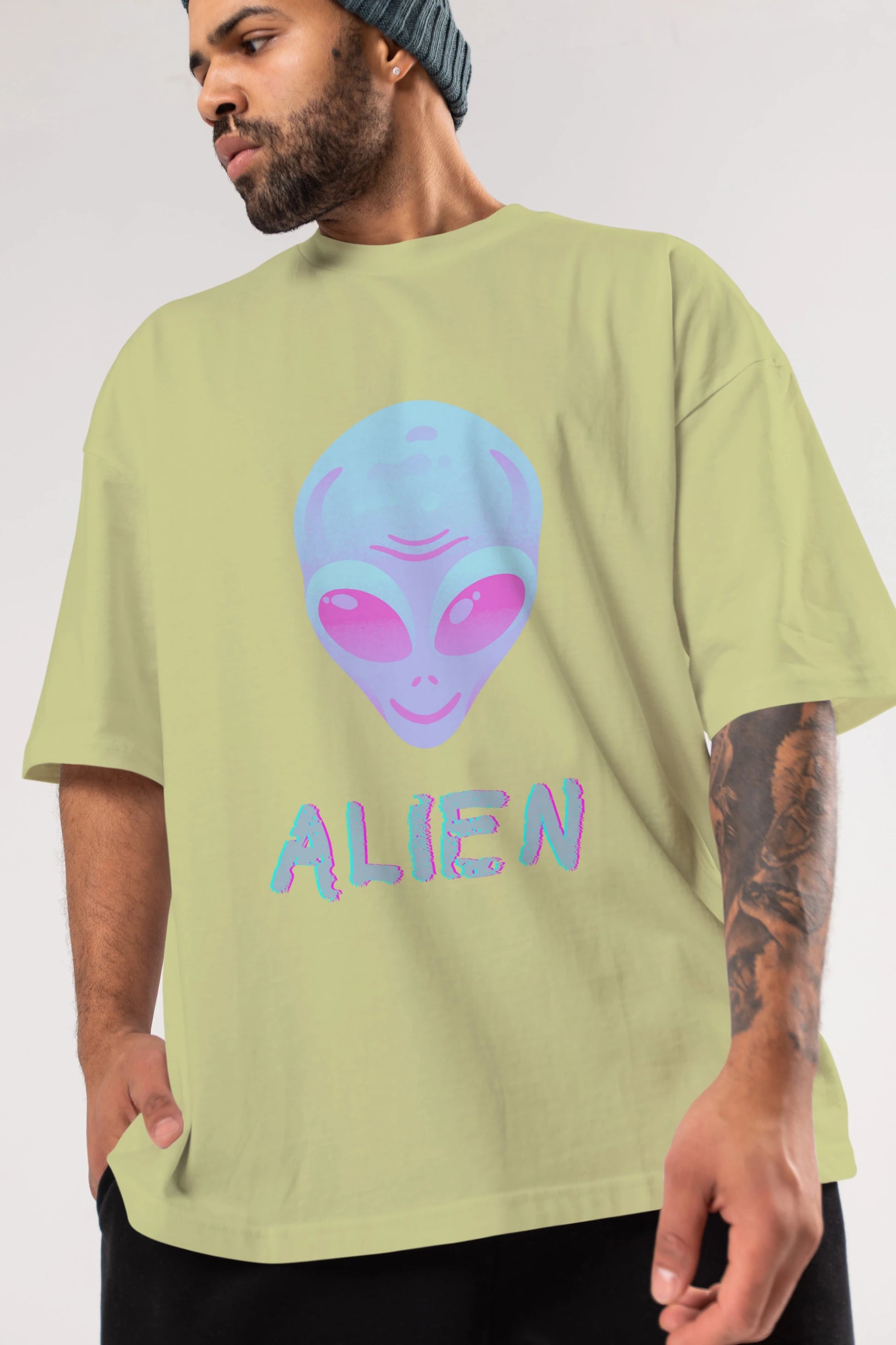 Alien Ön Baskılı Oversize t-shirt Erkek Kadın Unisex