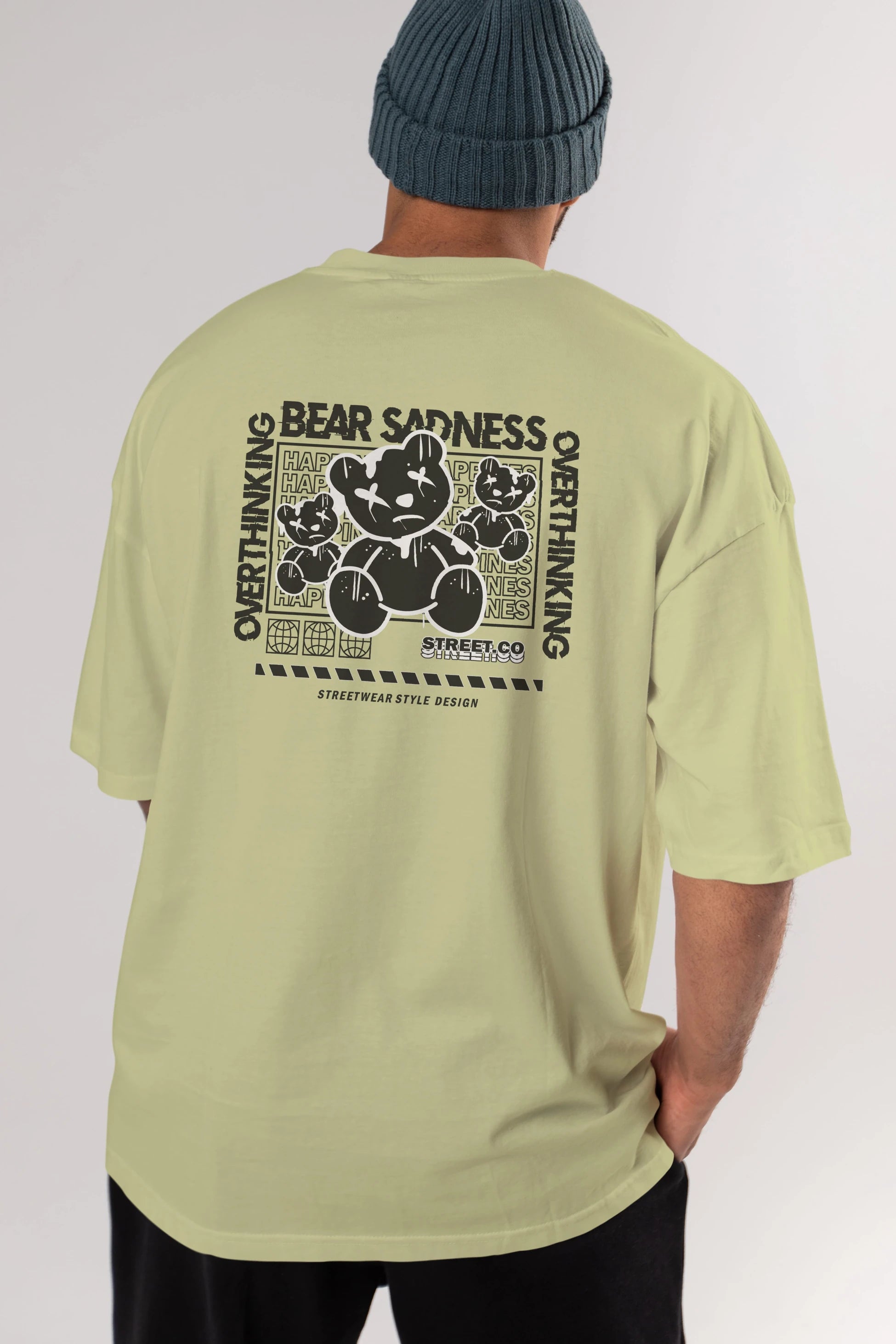 Bear Sadness 2 Arka Baskılı Oversize t-shirt Erkek Kadın Unisex