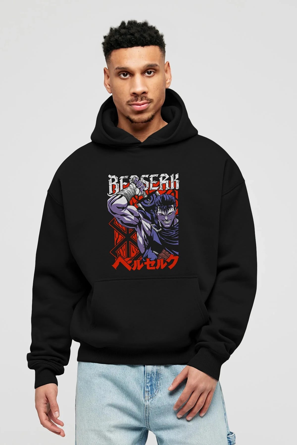 GUTS berserk Anime Ön Baskılı Hoodie Oversize Kapüşonlu Sweatshirt Erkek Kadın Unisex