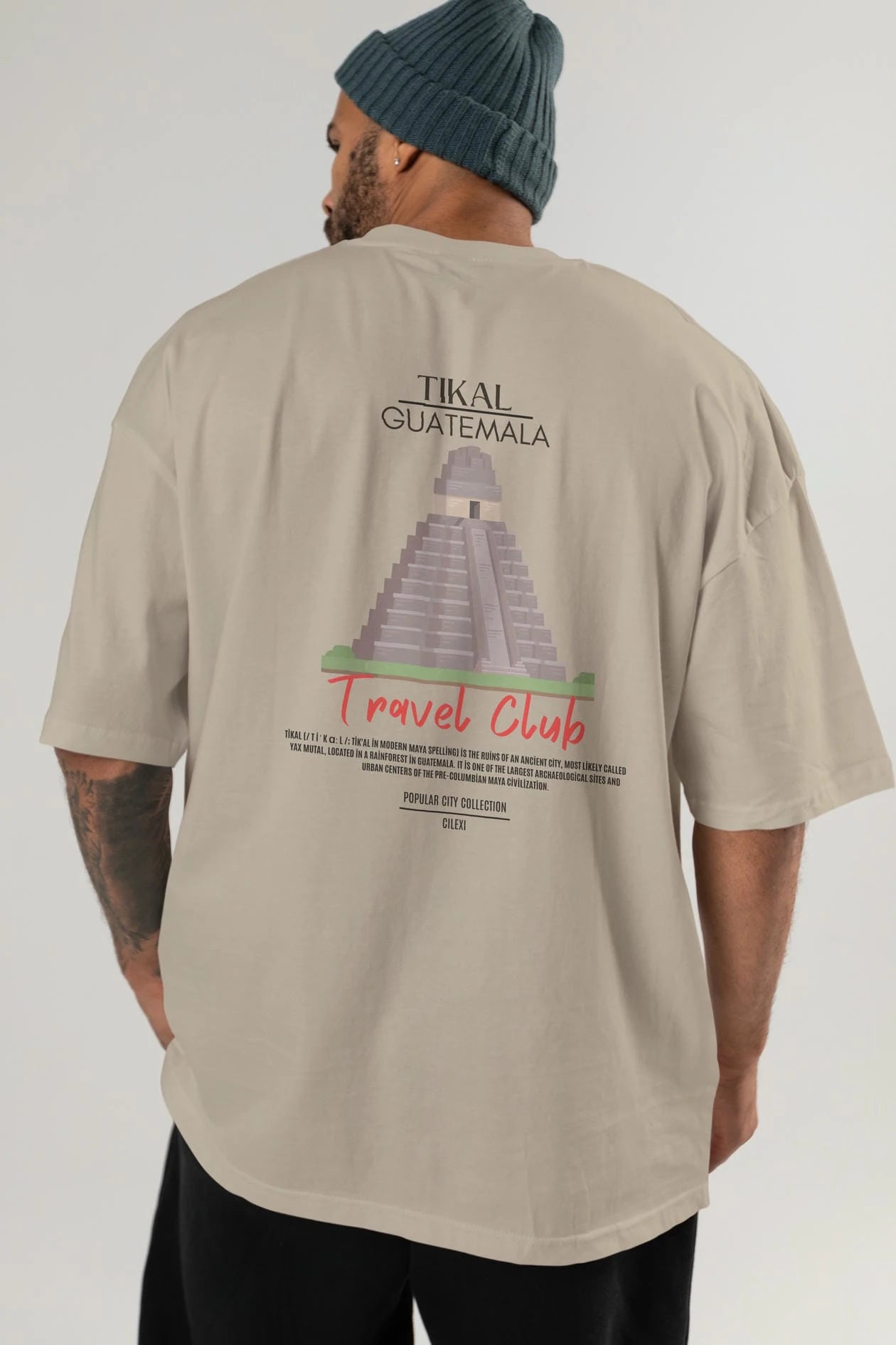 Tikal Guatemala Arka Baskılı Oversize t-shirt Erkek Kadın Pamuk Bisiklet Yaka tişort