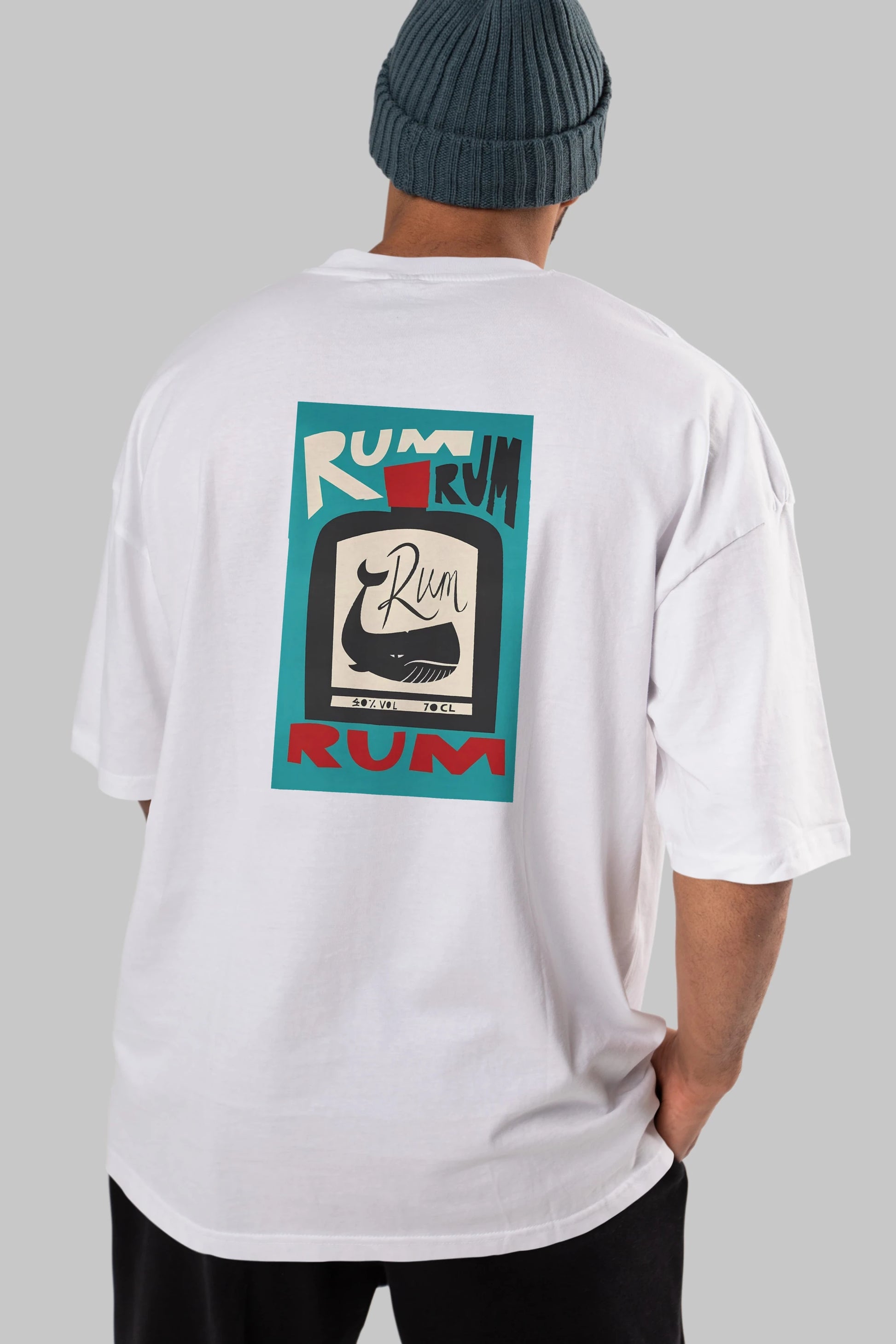 Rum Arka Baskılı Oversize t-shirt Erkek Kadın Unisex %100 Pamuk Bisiklet Yaka tişort