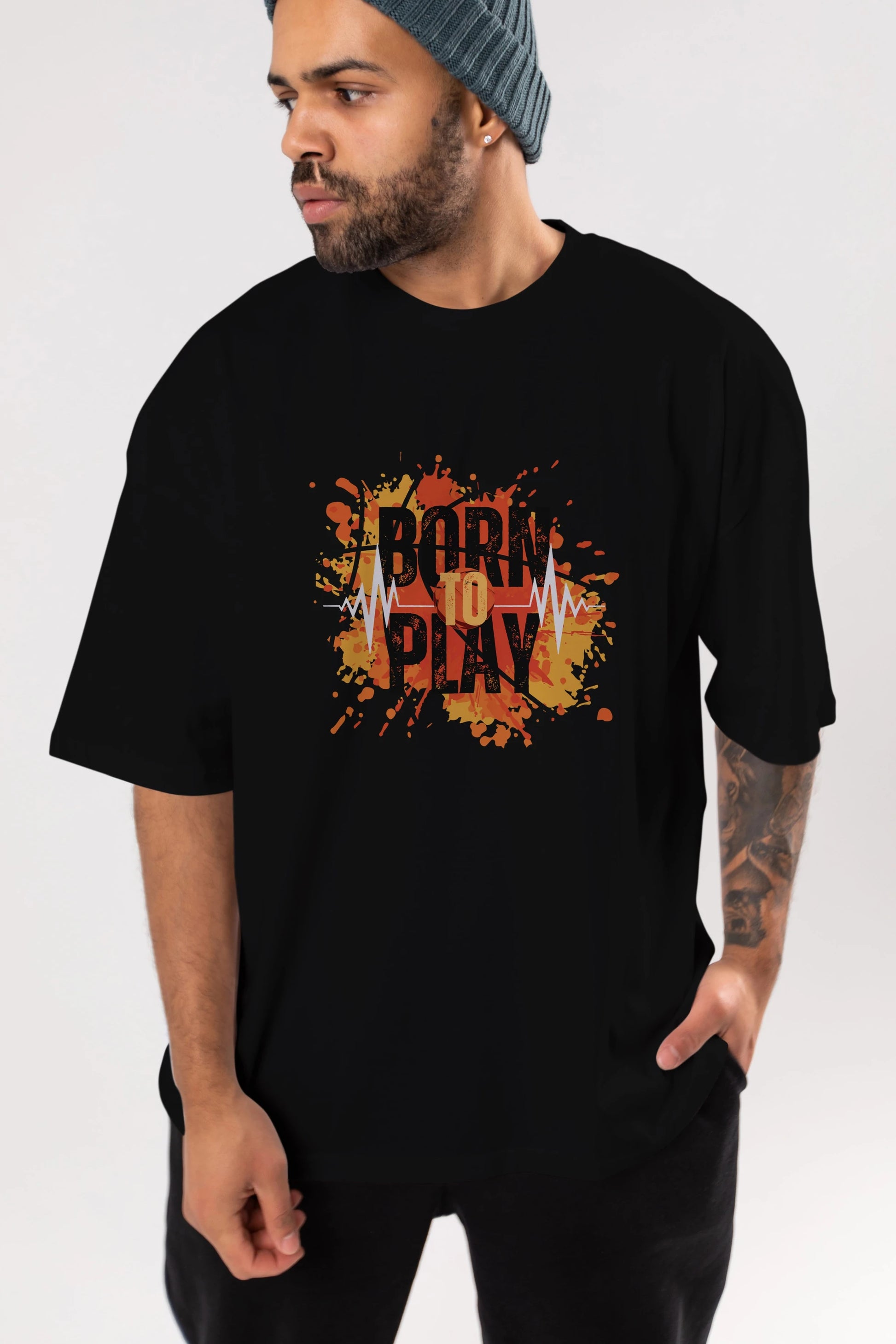 Born to Play Yazılı Ön Baskılı Oversize t-shirt Erkek Kadın Unisex