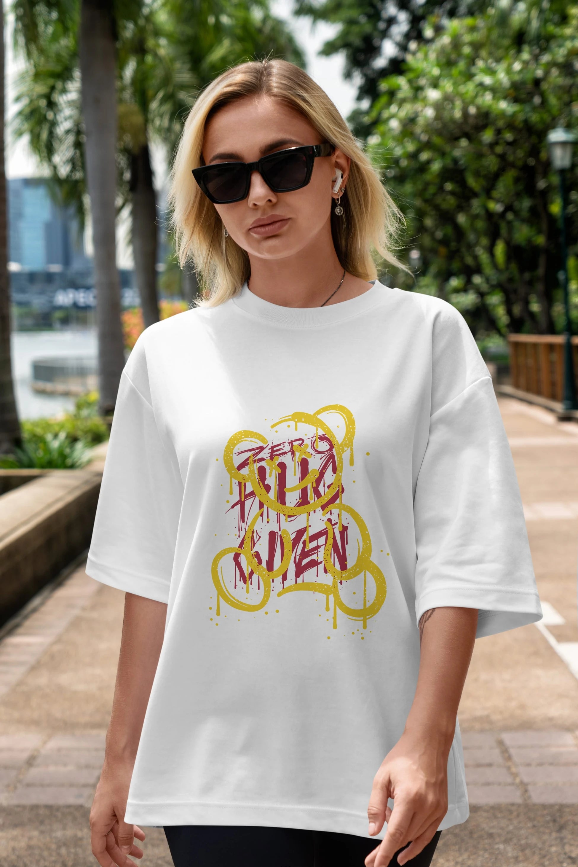 Zero Hug Bear Ön Baskılı Oversize t-shirt Erkek Kadın Unisex