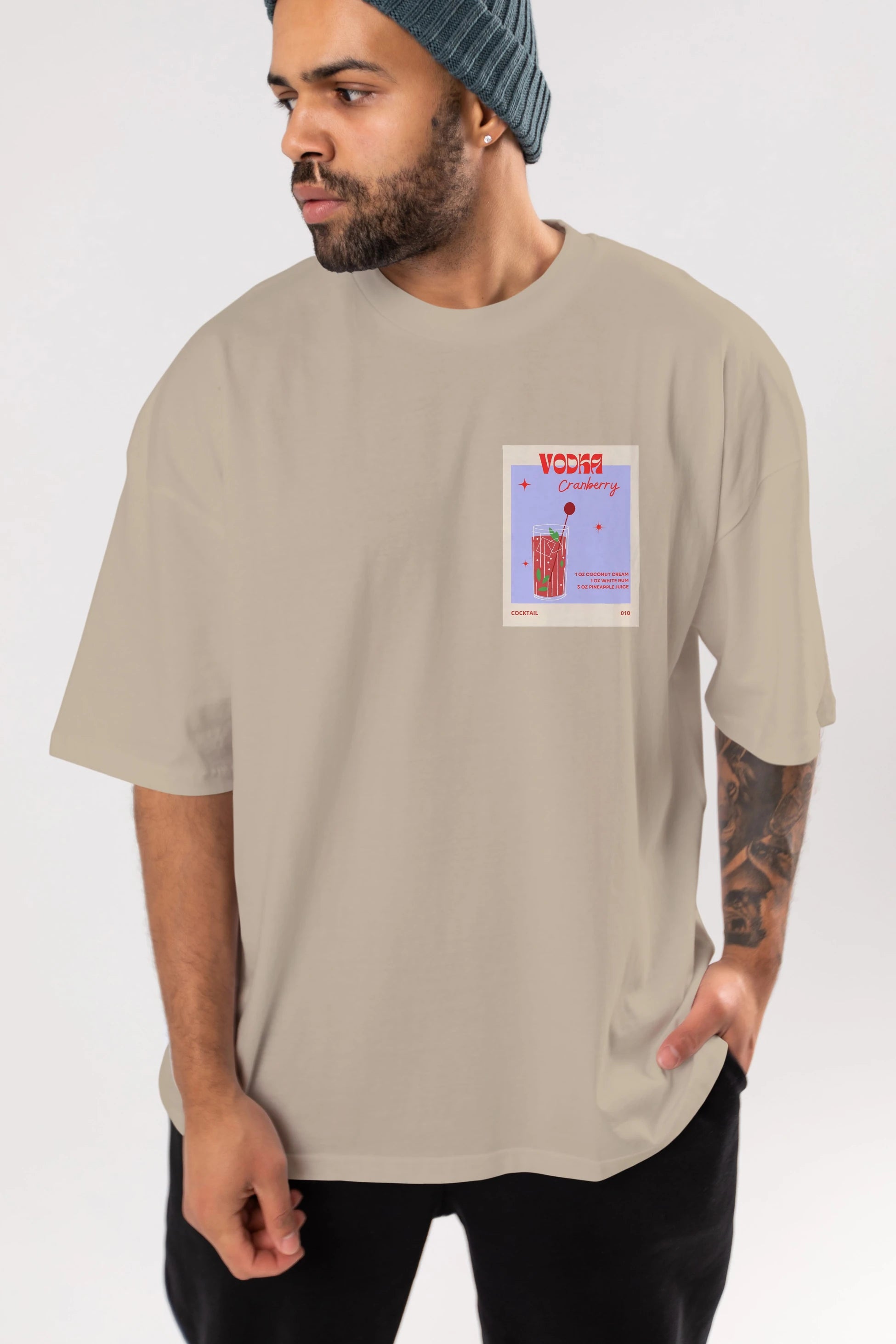Vodka Cranberry Ön Sol Baskılı Oversize t-shirt Erkek Kadın Unisex %100 Pamuk Bisiklet Yaka tişort