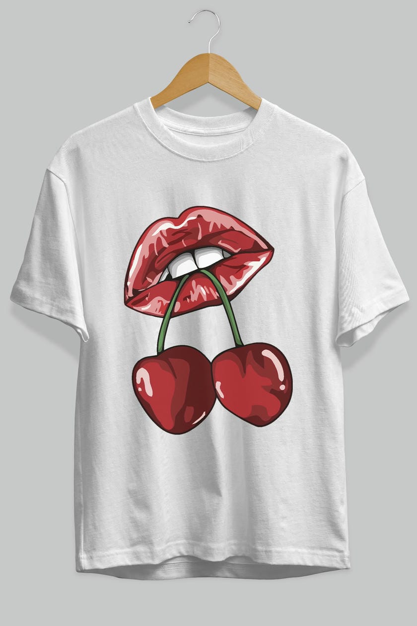 Cherry Cherries 11 Ön Baskılı Oversize t-shirt Erkek Kadın Pamuk Bisiklet Yaka tişort