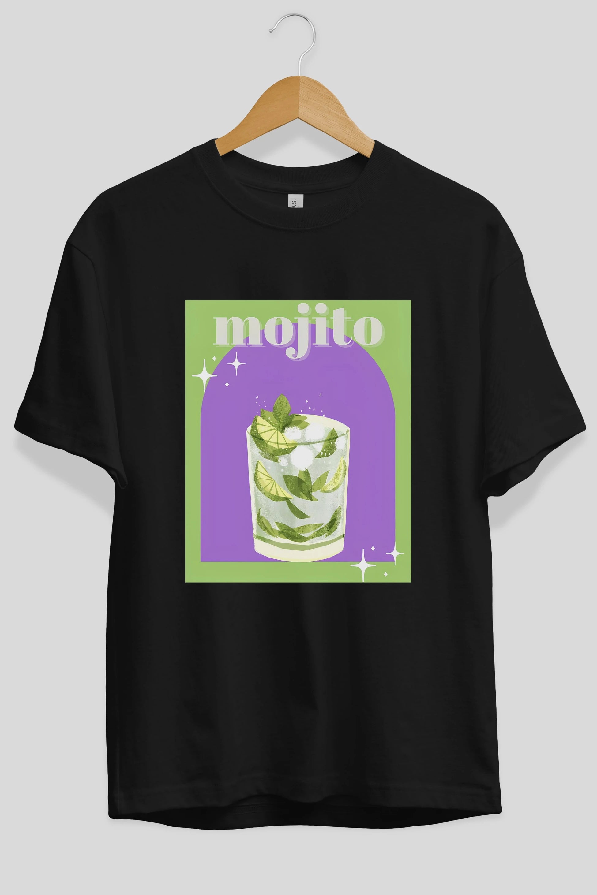 Mojito 3 Ön Baskılı Oversize t-shirt Erkek Kadın Unisex %100 Pamuk Bisiklet Yaka tişort