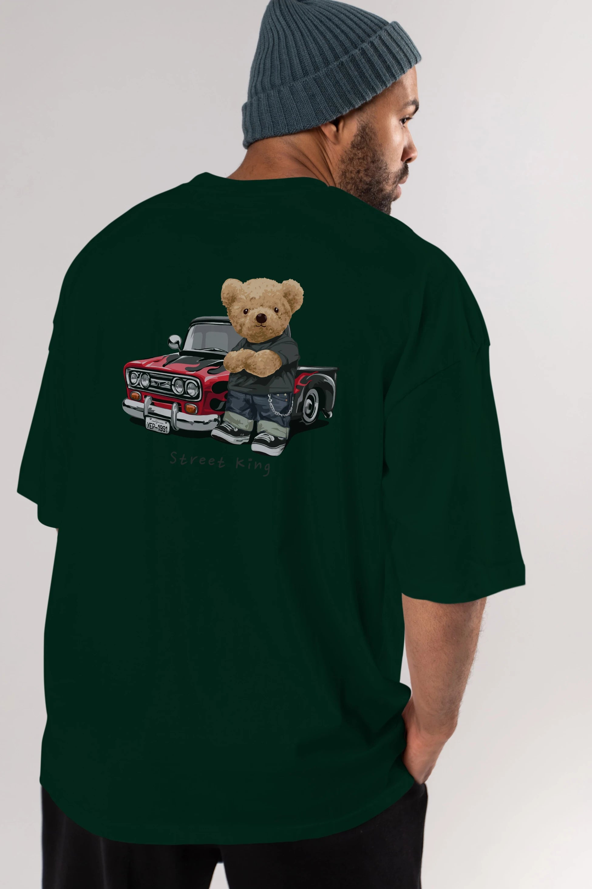 Teddy Bear Street King Arka Baskılı Oversize t-shirt Erkek Kadın Unisex %100 Pamuk