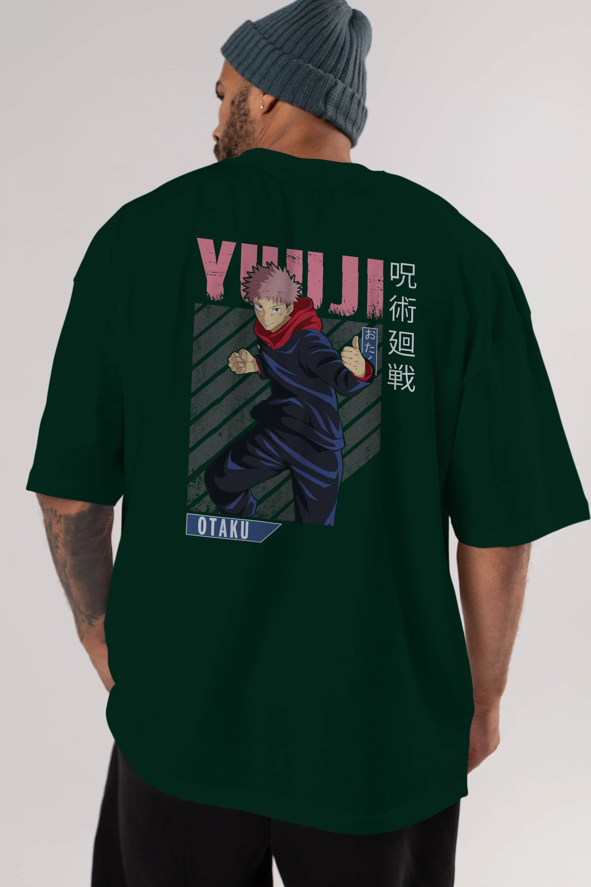 Yuuji Itadori Anime Arka Baskılı Oversize t-shirt Erkek Kadın Unisex