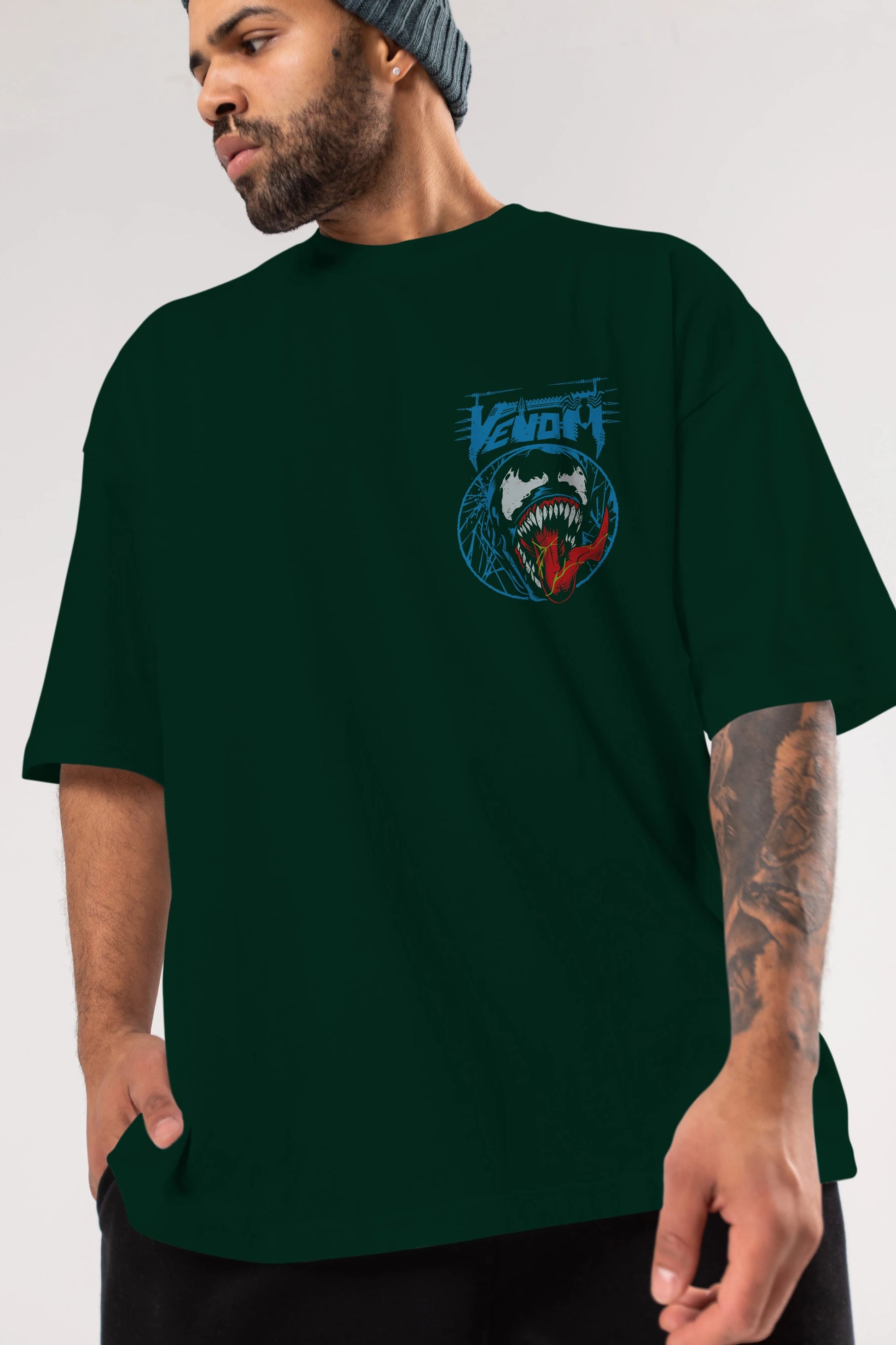 Venom (23) Ön Sol Baskılı Oversize t-shirt Erkek Kadın Unisex %100 Pamuk Bisiklet Yaka tişort