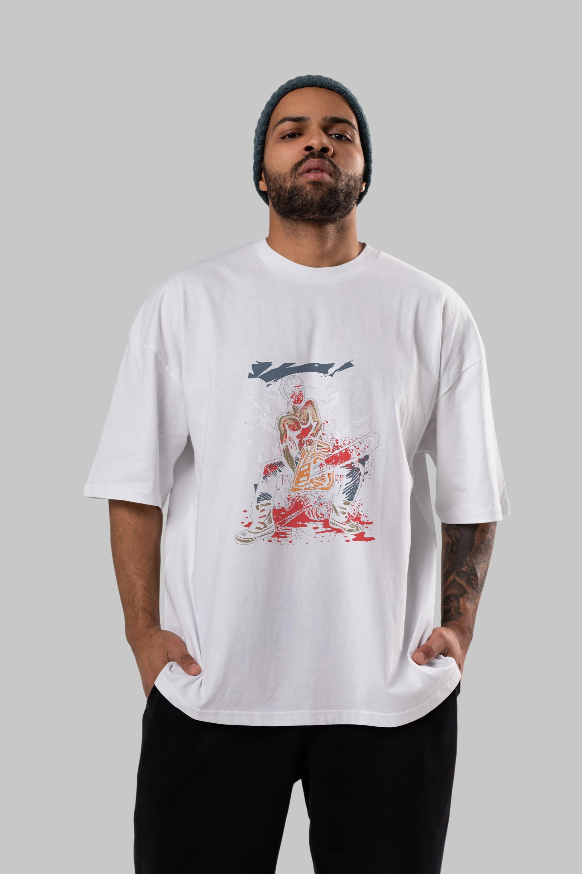Chainsaw Killer Ön Baskılı Oversize t-shirt Erkek Kadın Unisex %100 Pamuk tişort