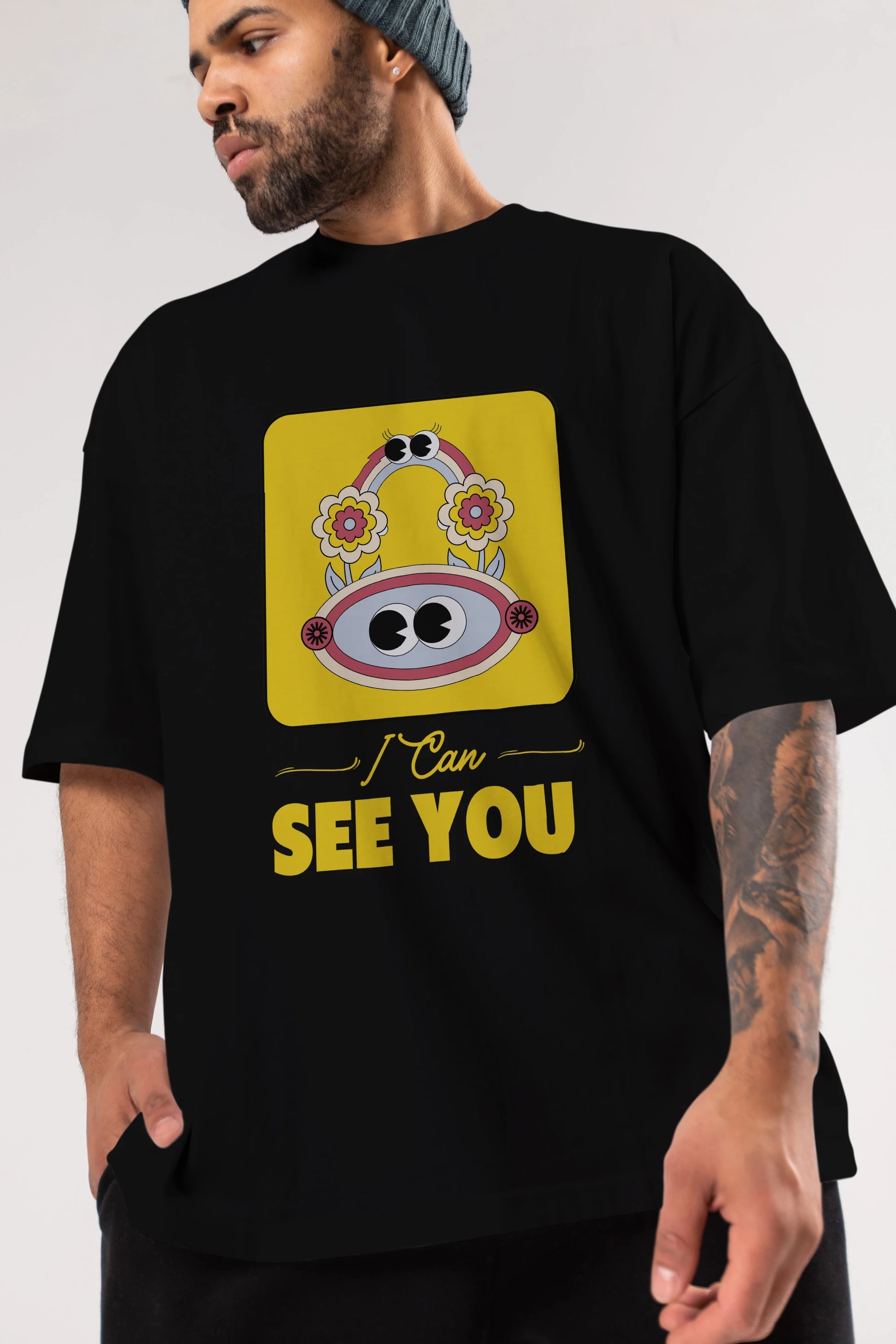 I Can See You Yazılı Ön Baskılı Oversize t-shirt Erkek Kadın Unisex
