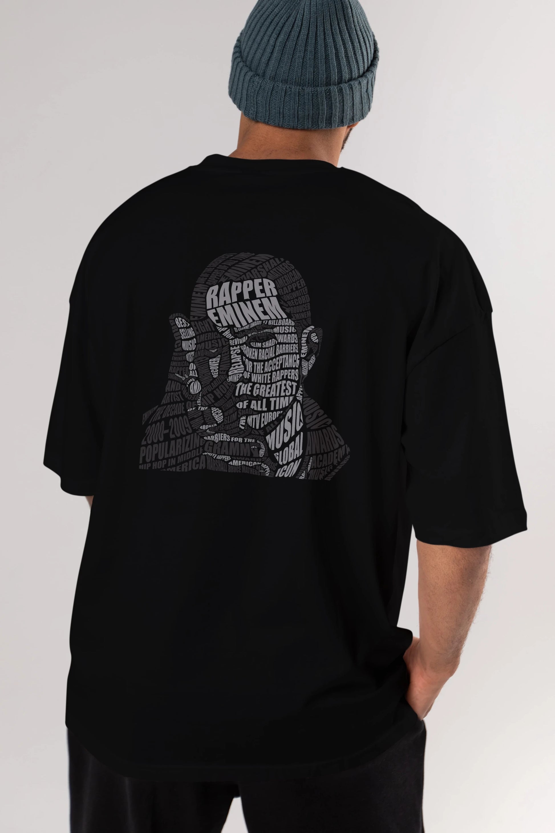 Eminem Calligram Arka Baskılı Oversize t-shirt %100 pamuk Erkek Kadın Unisex