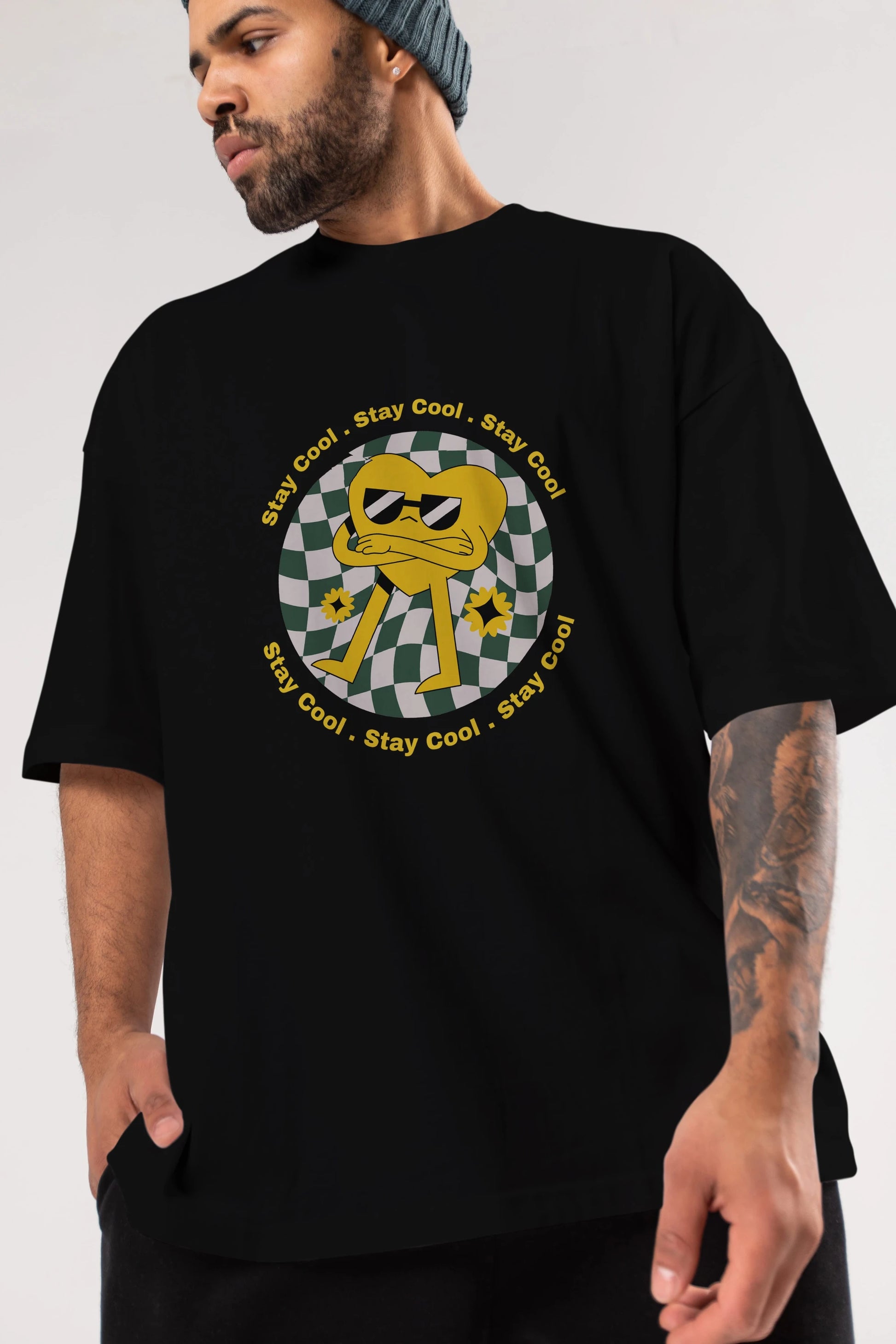 Stay Cool Yazılı Ön Baskılı Oversize t-shirt Erkek Kadın Unisex