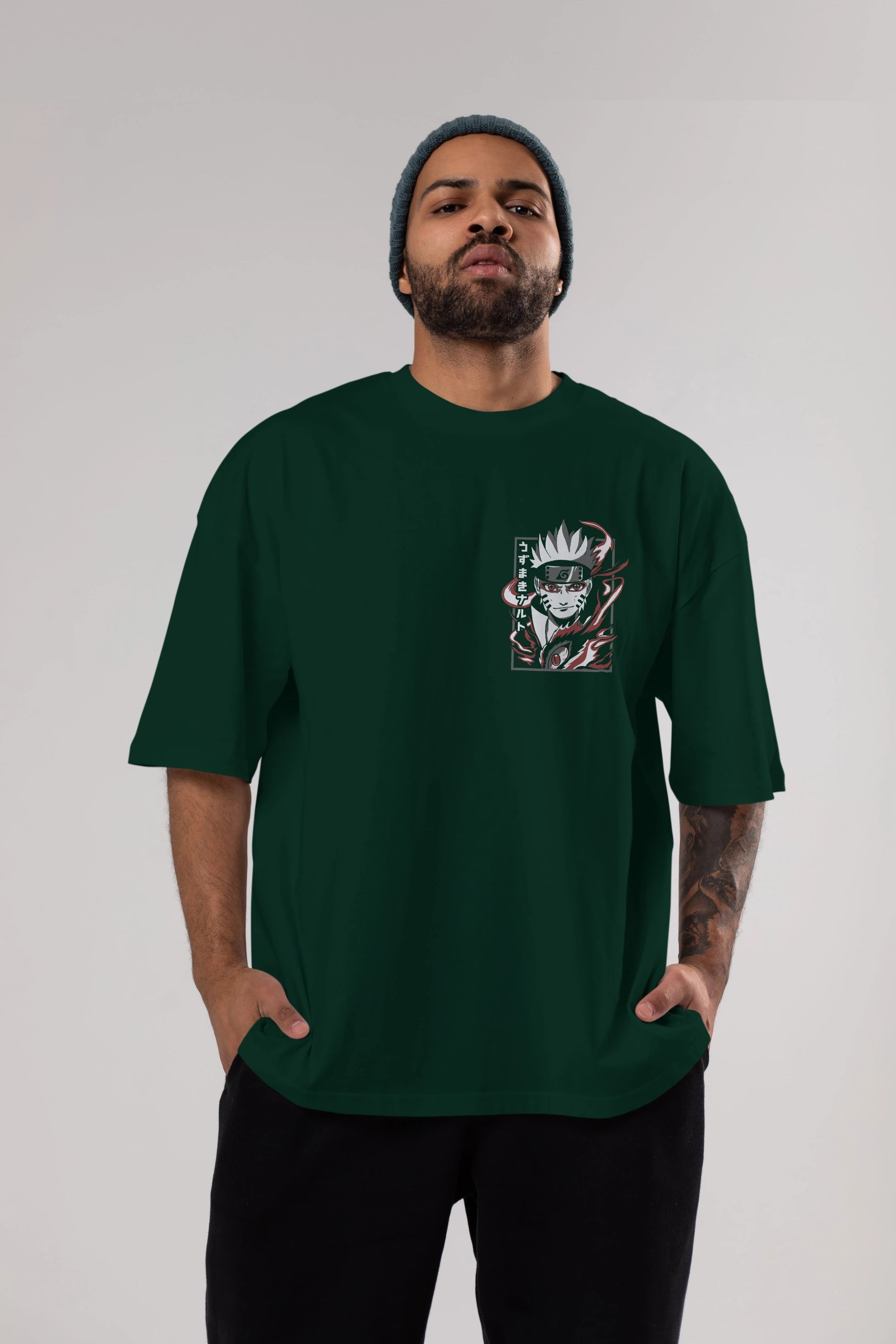 NarutoMod Ön Sol Baskılı Oversize t-shirt Erkek Kadın Unisex %100 Pamuk Bisiklet Yaka tişort