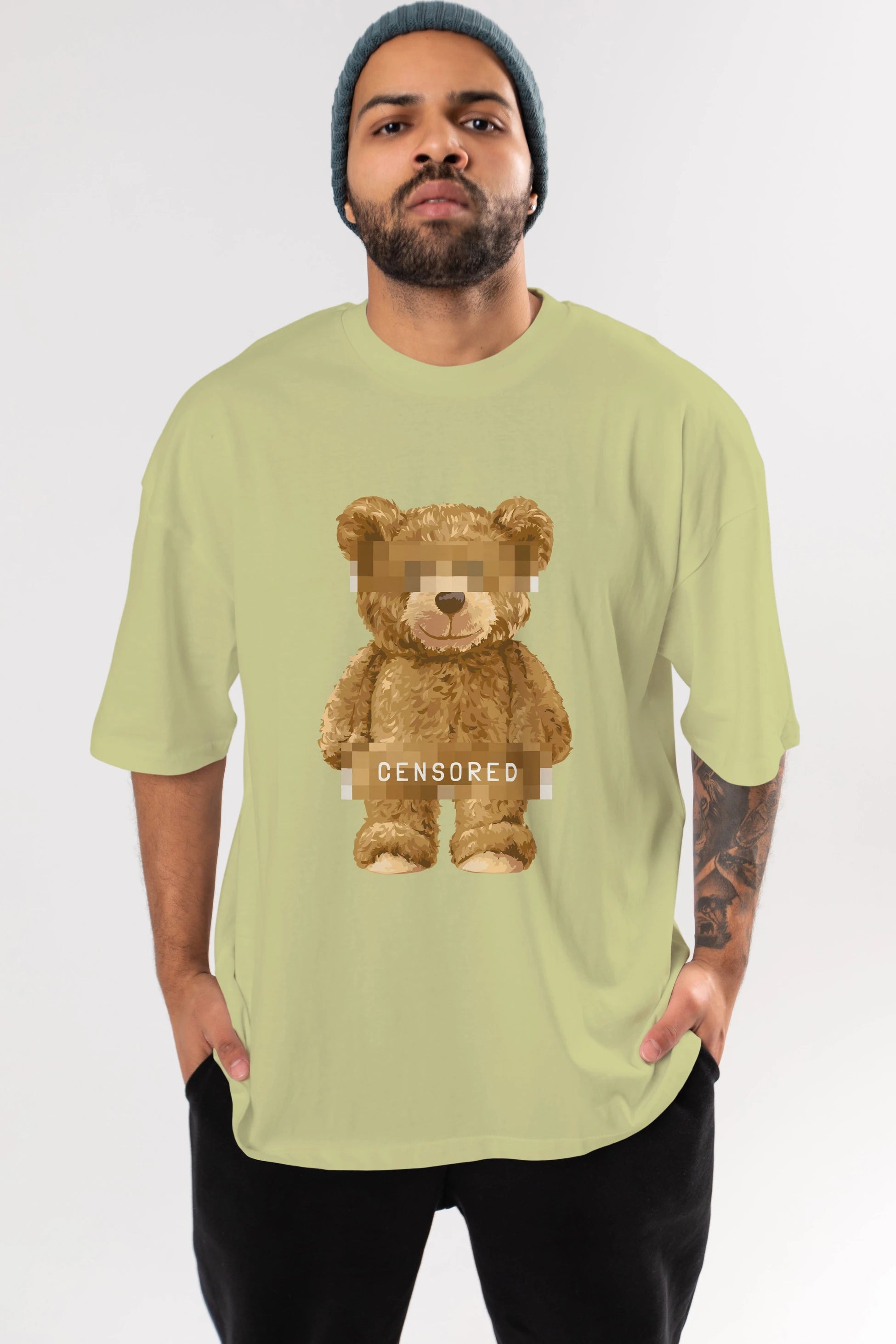Teddy Bear Censored Ön Baskılı Oversize t-shirt Erkek Kadın Unisex %100 Pamuk