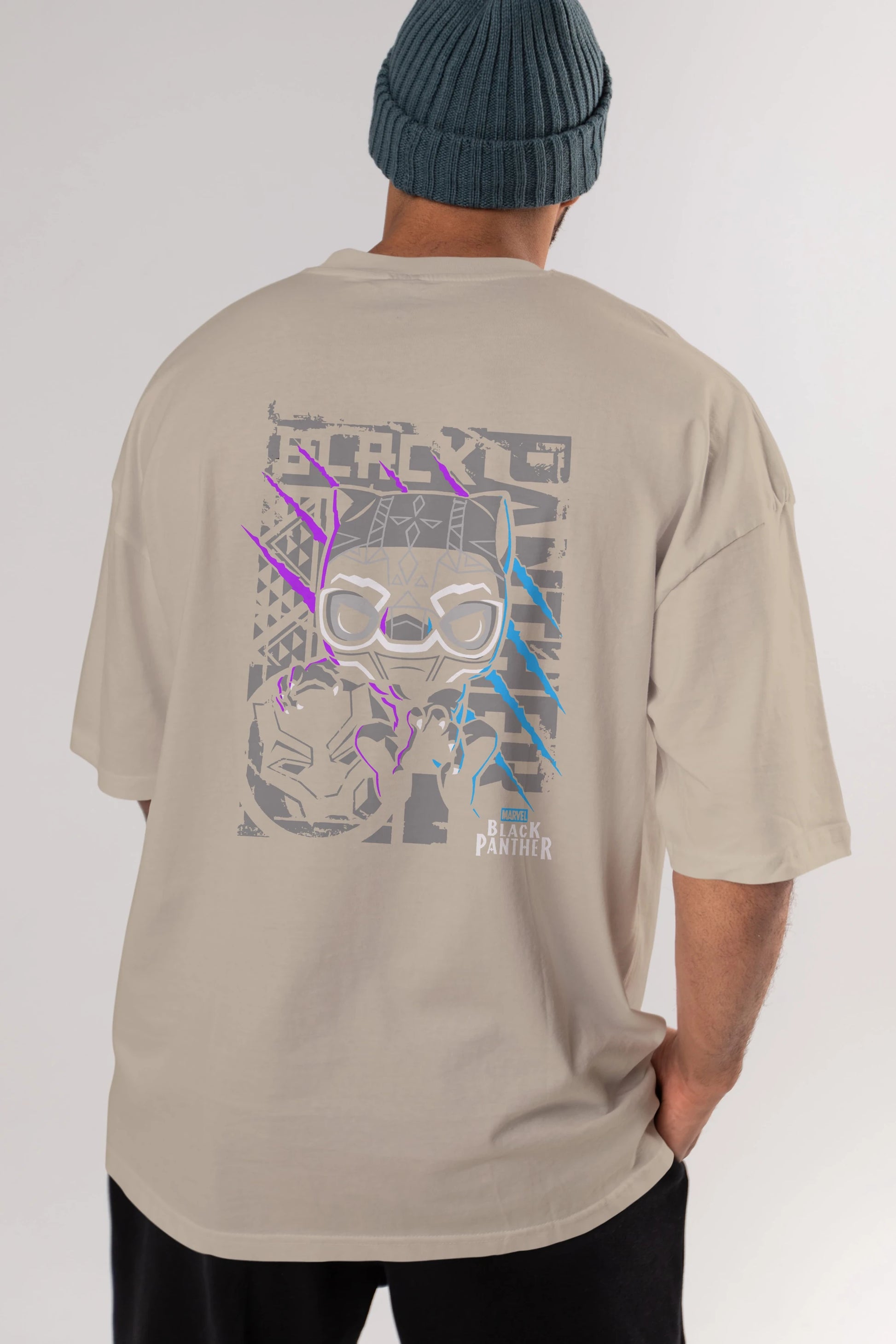 Black Panther Arka Baskılı Oversize t-shirt Erkek Kadın Unisex %100 Pamuk Bisiklet Yaka tişort
