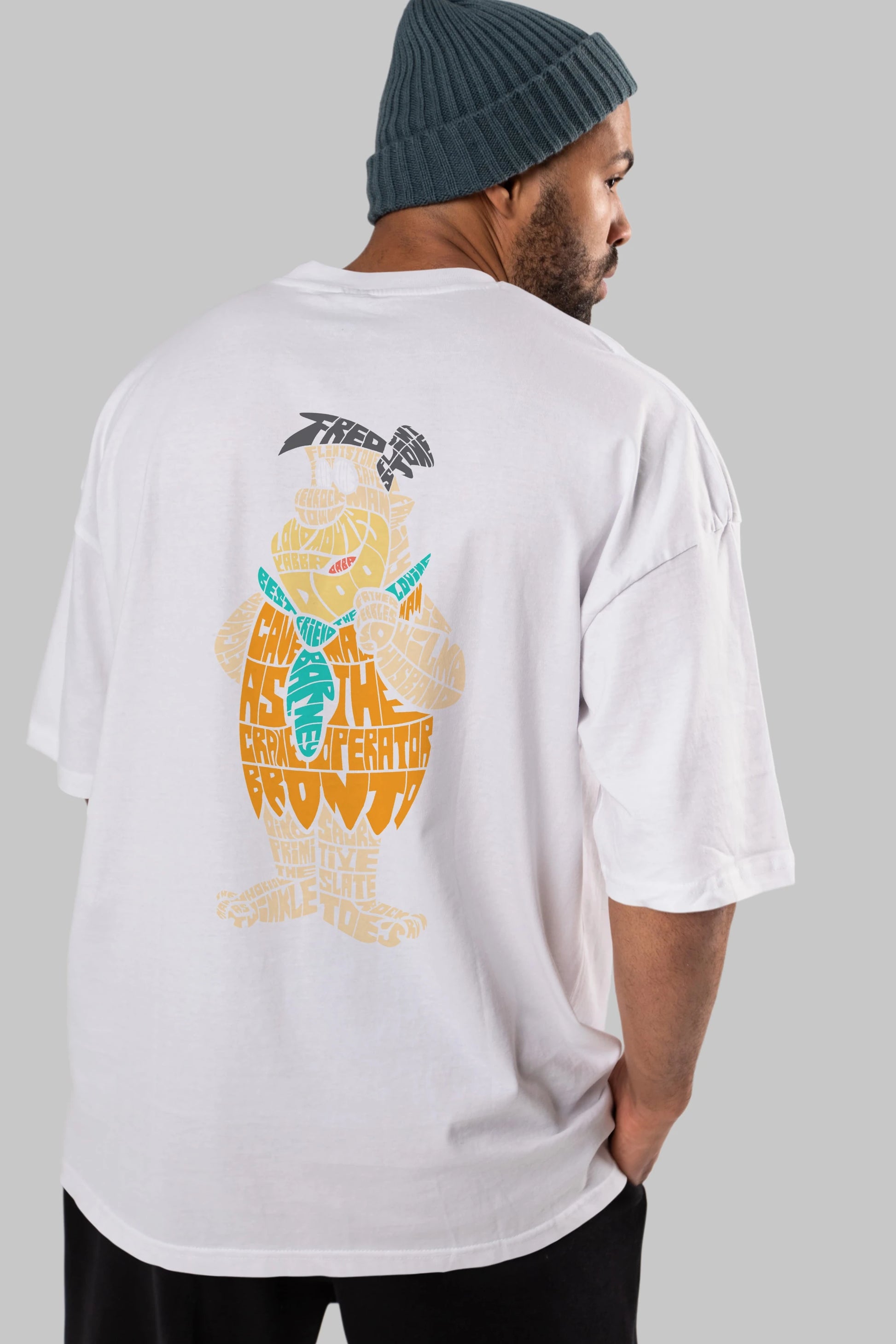 Fred Flintstone Arka Baskılı Oversize t-shirt %100 pamuk Erkek Kadın Unisex
