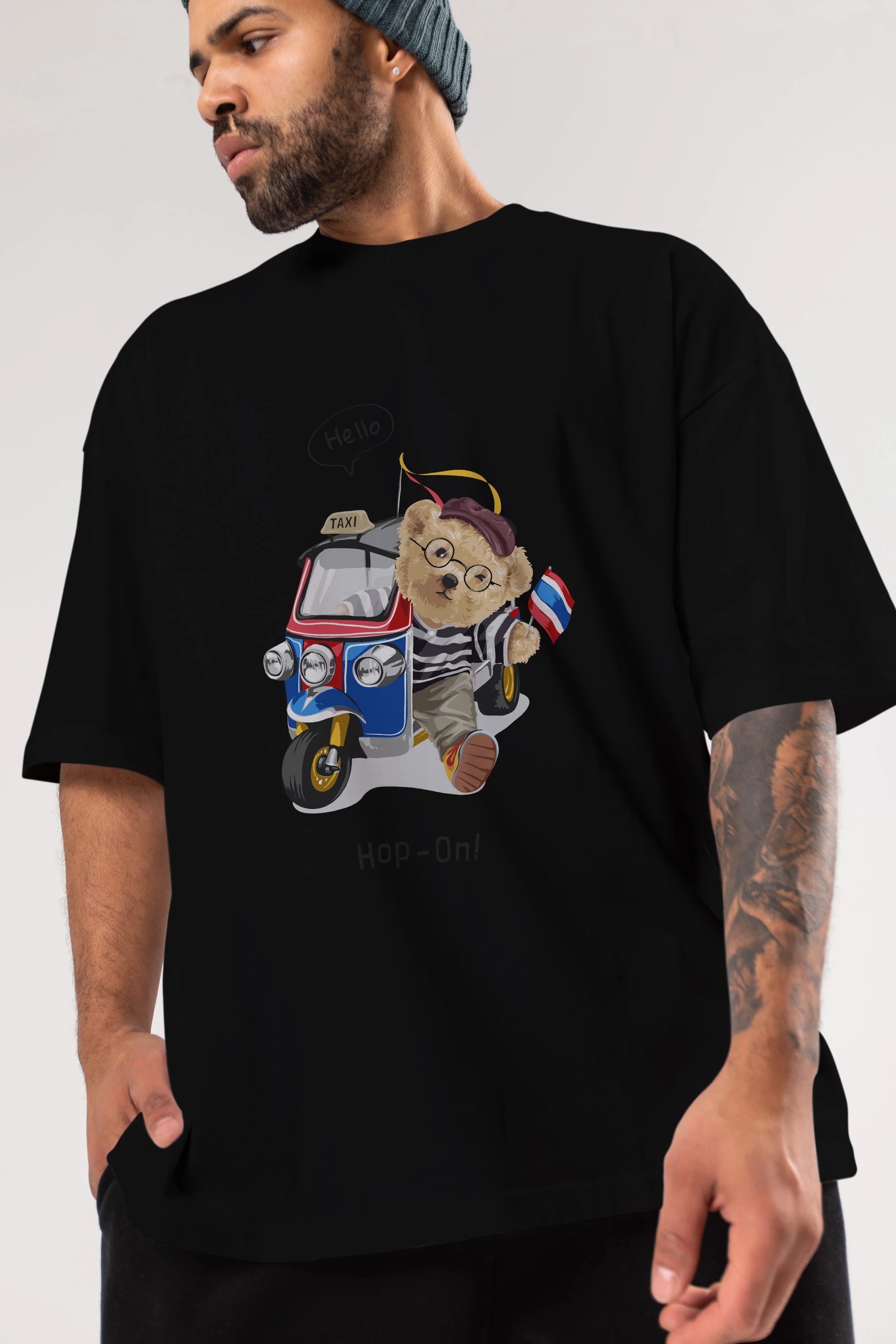 Teddy Bear Hop-On Ön Baskılı Oversize t-shirt Erkek Kadın Unisex %100 Pamuk