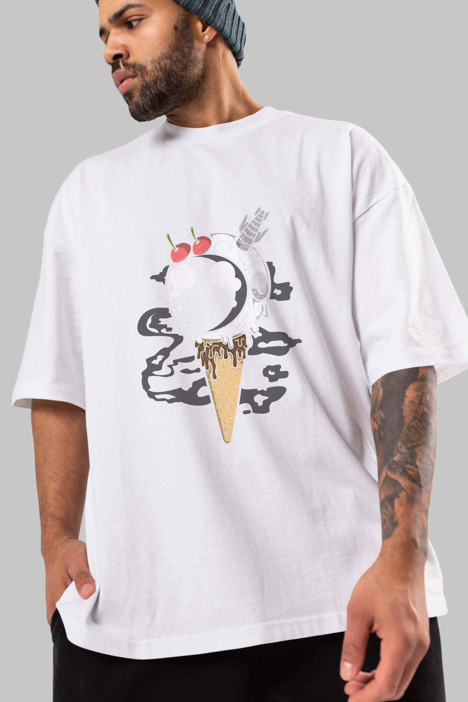 Astronaut Ice Cream Ön Baskılı Oversize t-shirt Erkek Kadın Unisex