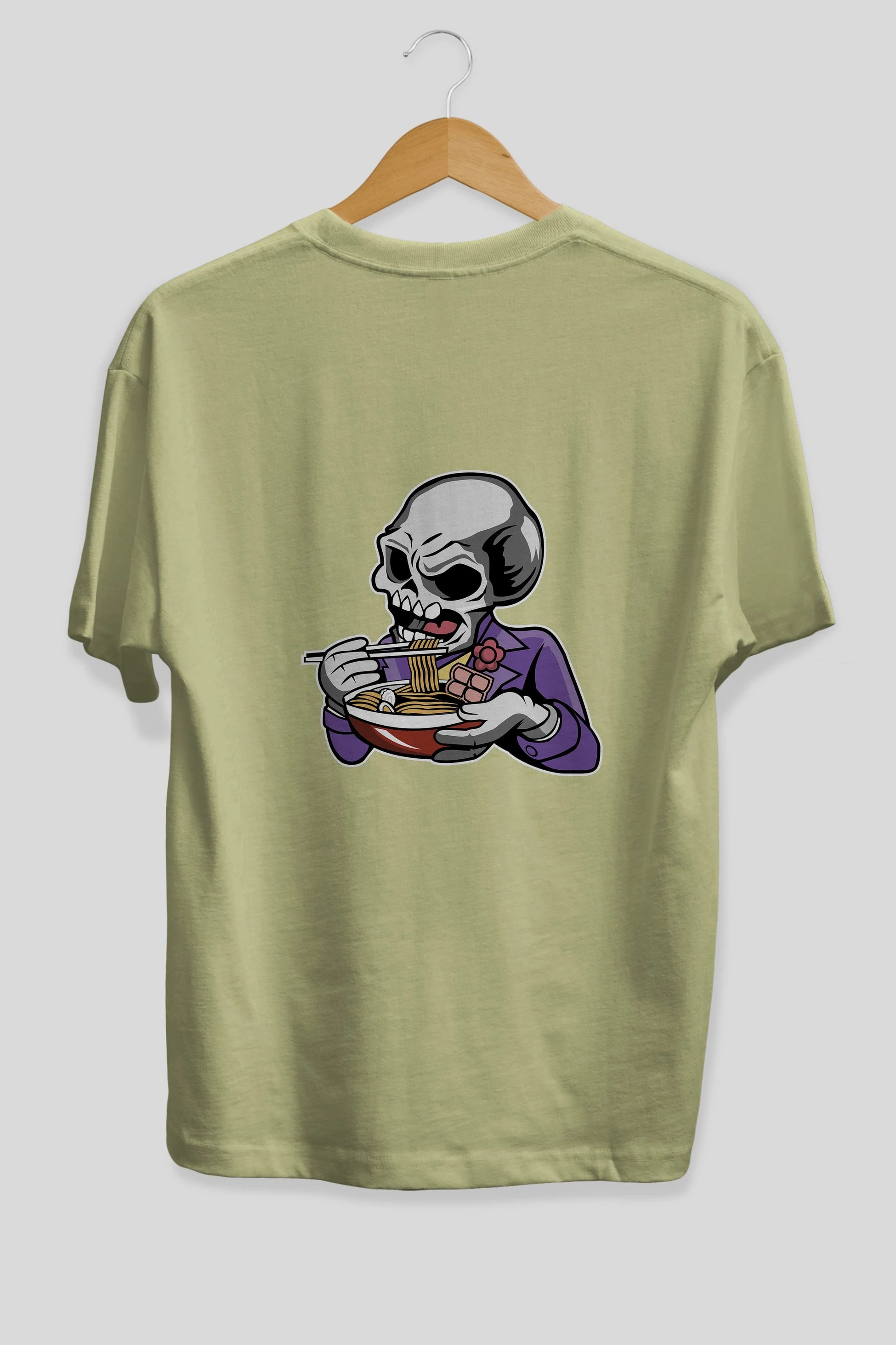Skull Ramen Arka Baskılı Oversize t-shirt Erkek Kadın Unisex %100 Pamuk tişort