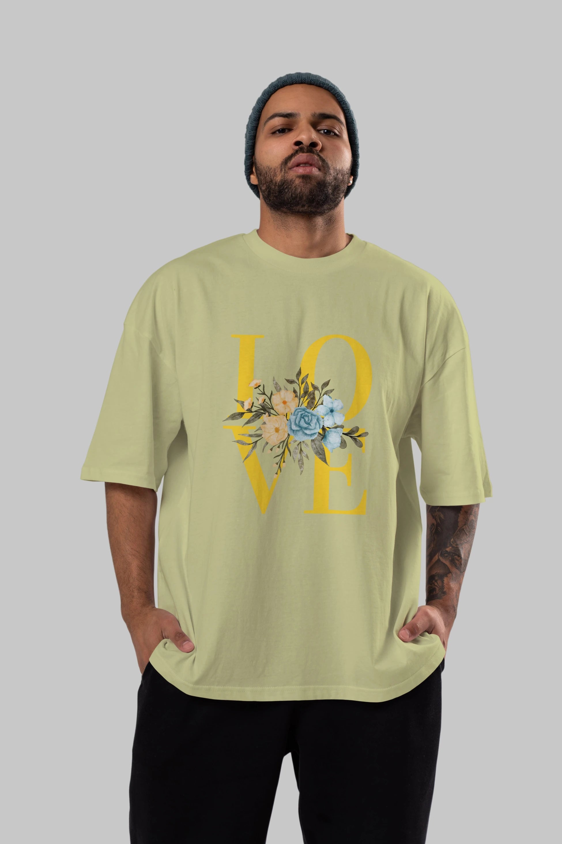 Love Flower Ön Baskılı Oversize t-shirt Erkek Kadın Unisex
