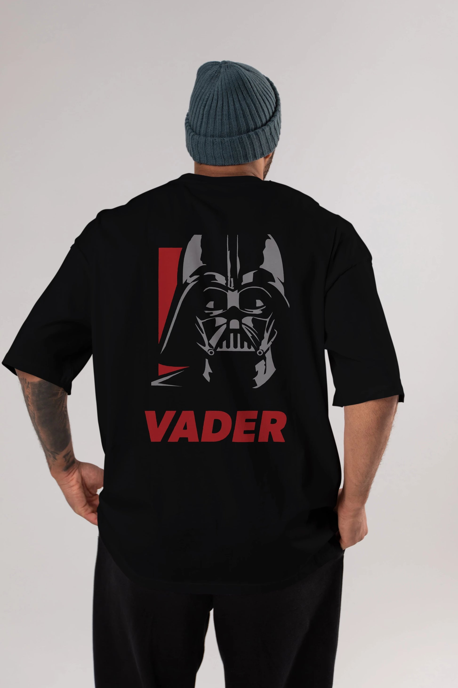 Darth Vader Arka Baskılı Oversize t-shirt Erkek Kadın Unisex %100 Pamuk Bisiklet Yaka tişort