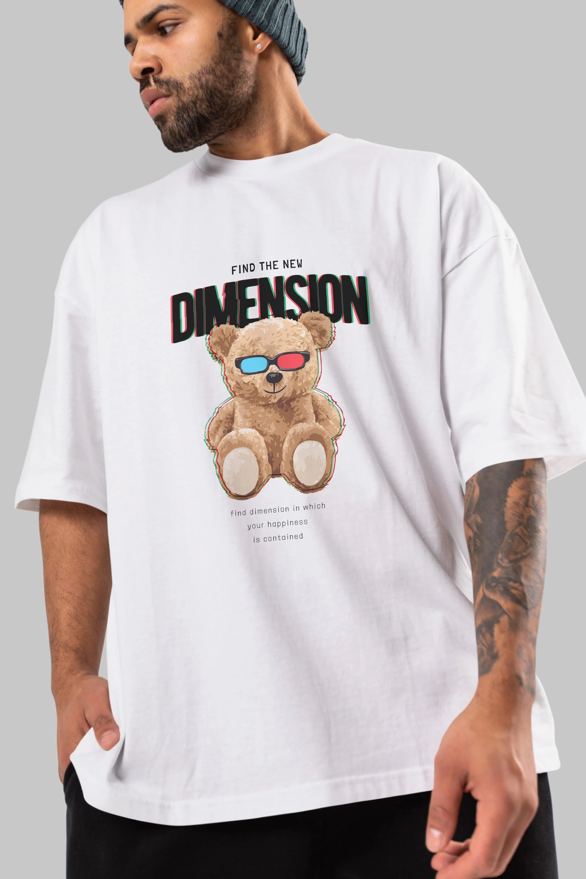 Teddy Bear Dimension Ön Baskılı Oversize t-shirt Erkek Kadın Unisex %100 Pamuk