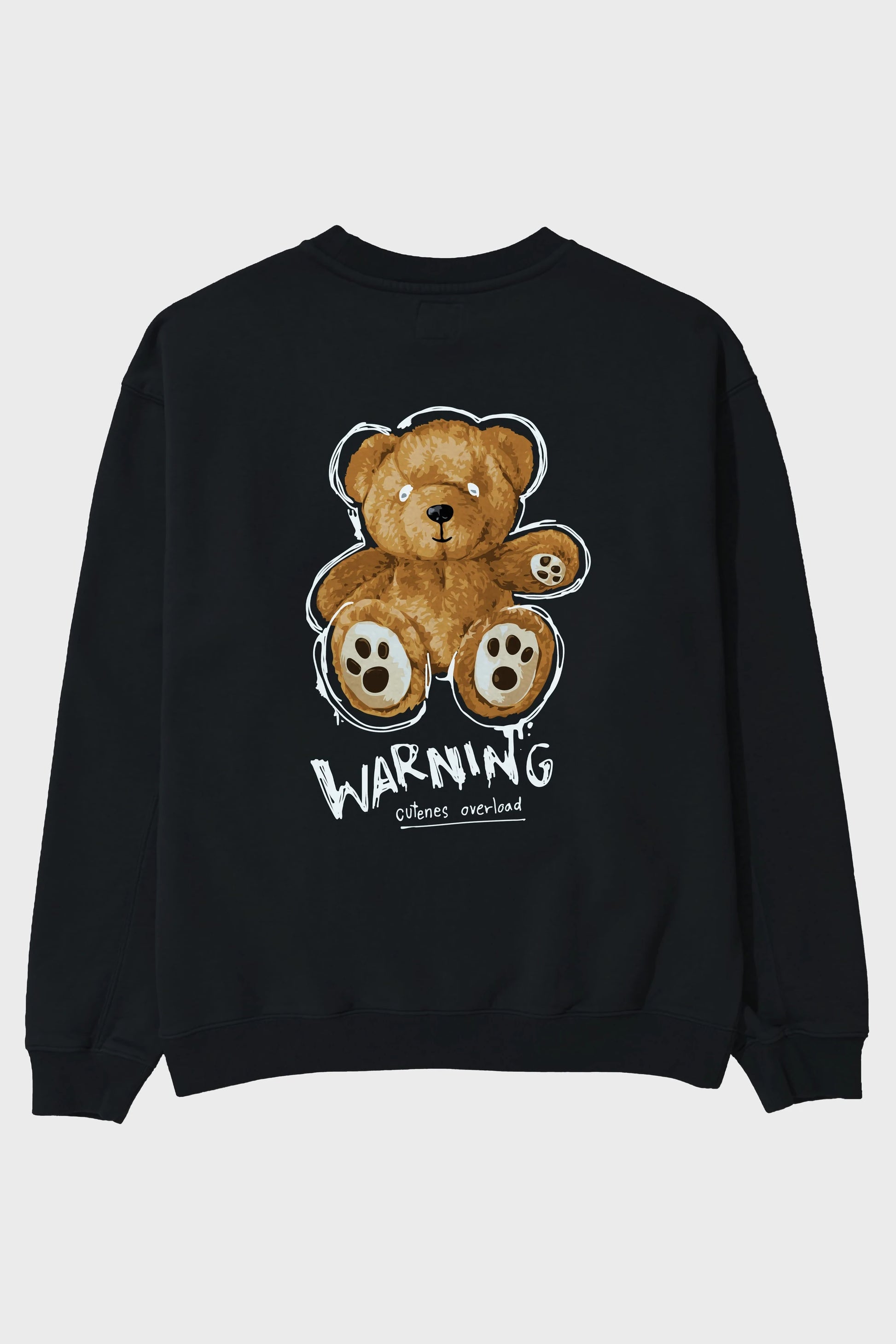 Warning Cuteness Bear Arka Baskılı Oversize Sweatshirt Erkek Kadın Unisex