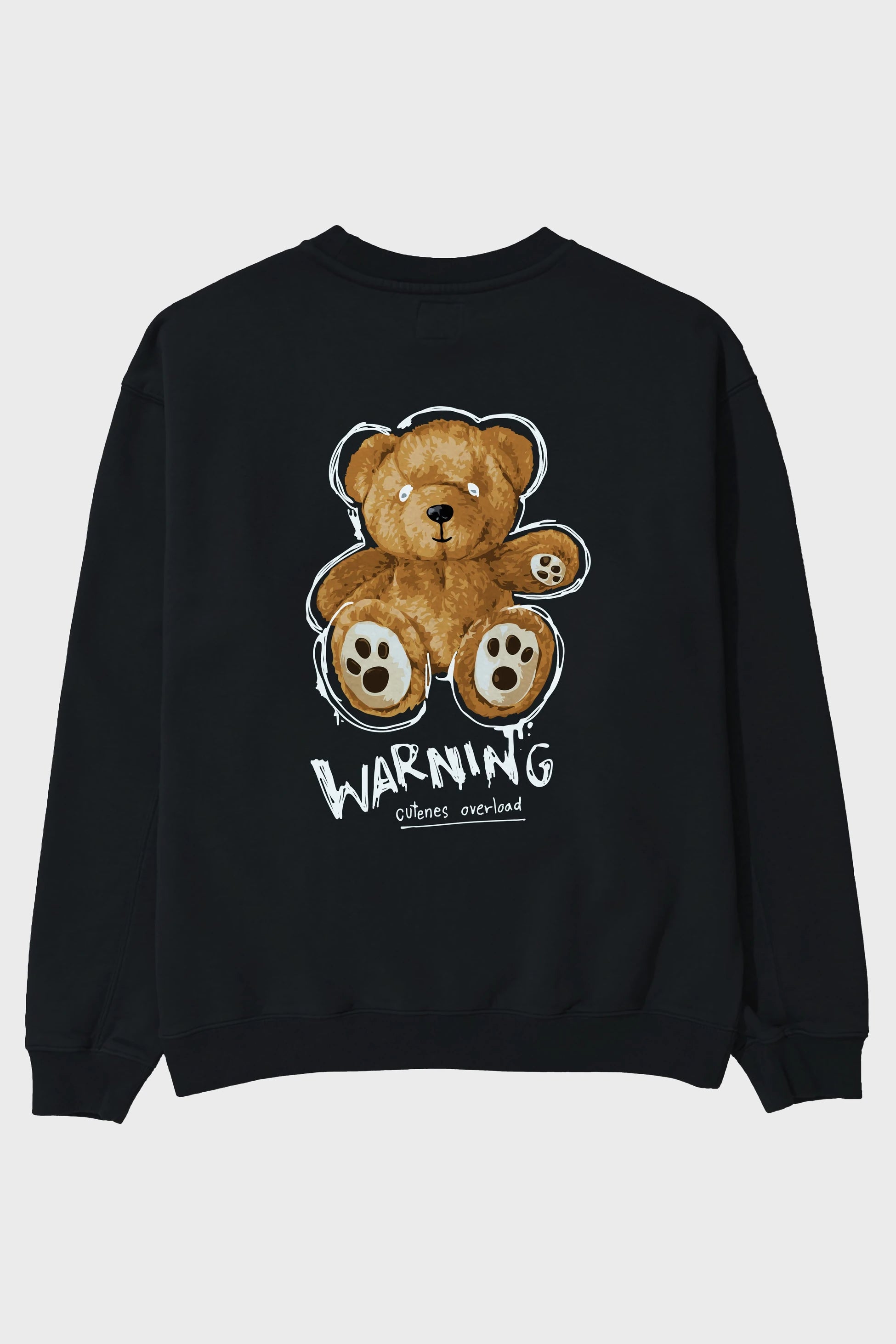 Warning Cuteness Bear Arka Baskılı Oversize Sweatshirt Erkek Kadın Unisex