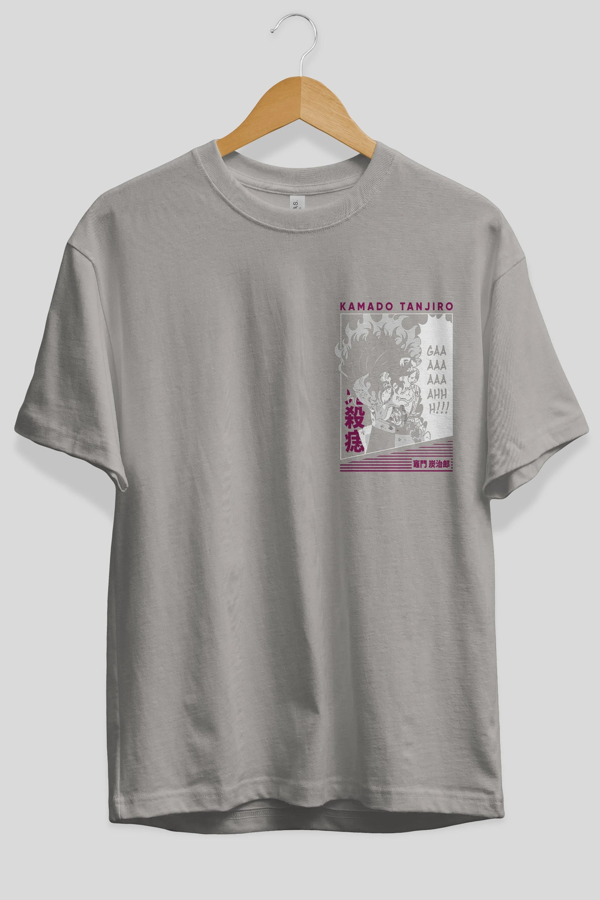TANJIRO KAMADO 3 Ön Sol Baskılı Oversize t-shirt Erkek Kadın Unisex %100 Pamuk Bisiklet Yaka tişort