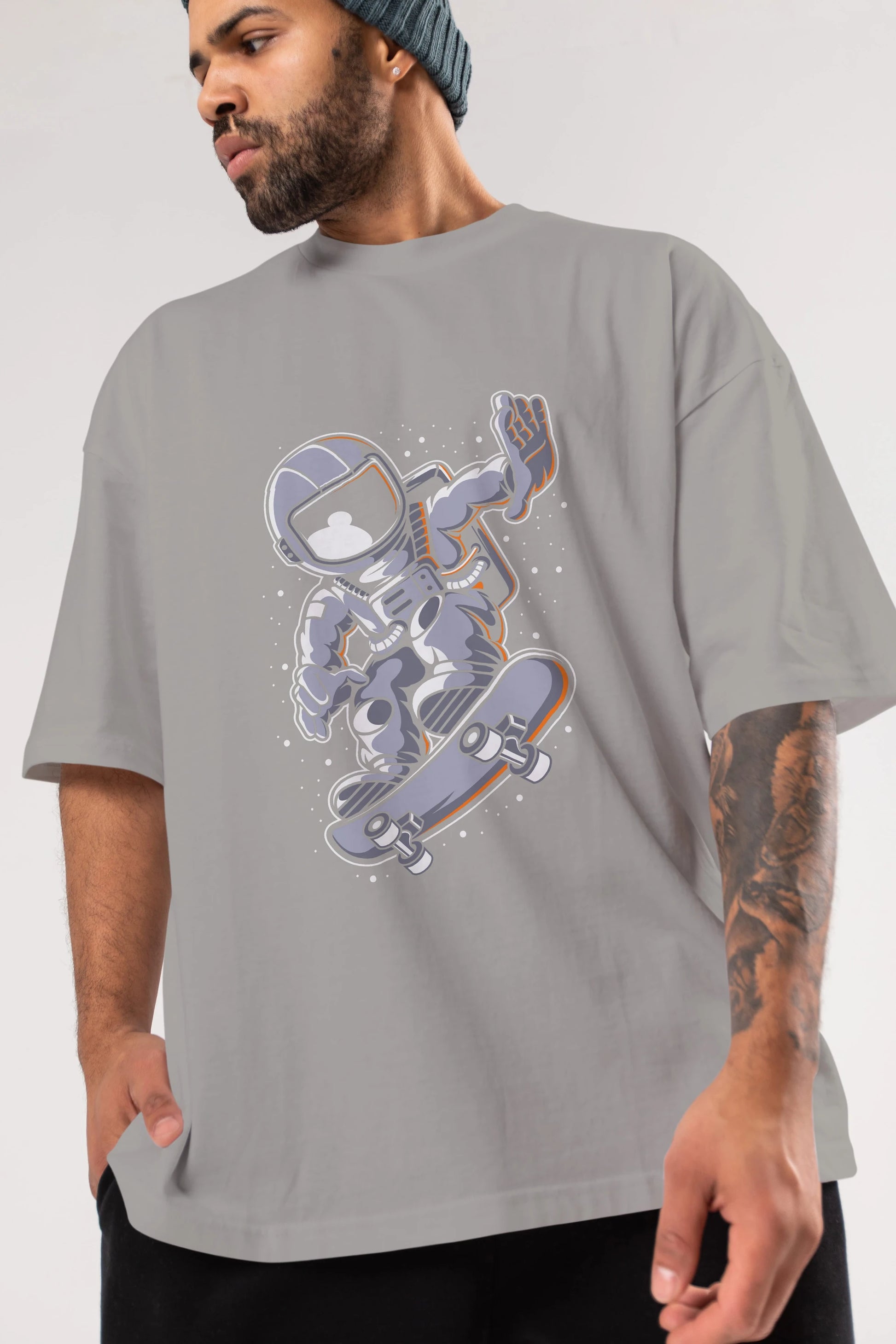 Astronaut Skateboard Ön Baskılı Oversize t-shirt Erkek Kadın Unisex