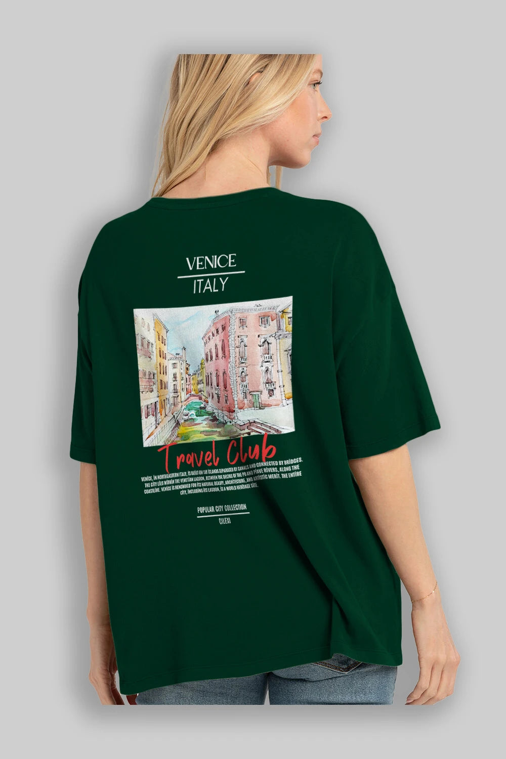 Venice İtaly Arka Baskılı Oversize t-shirt Erkek Kadın Pamuk Bisiklet Yaka tişort